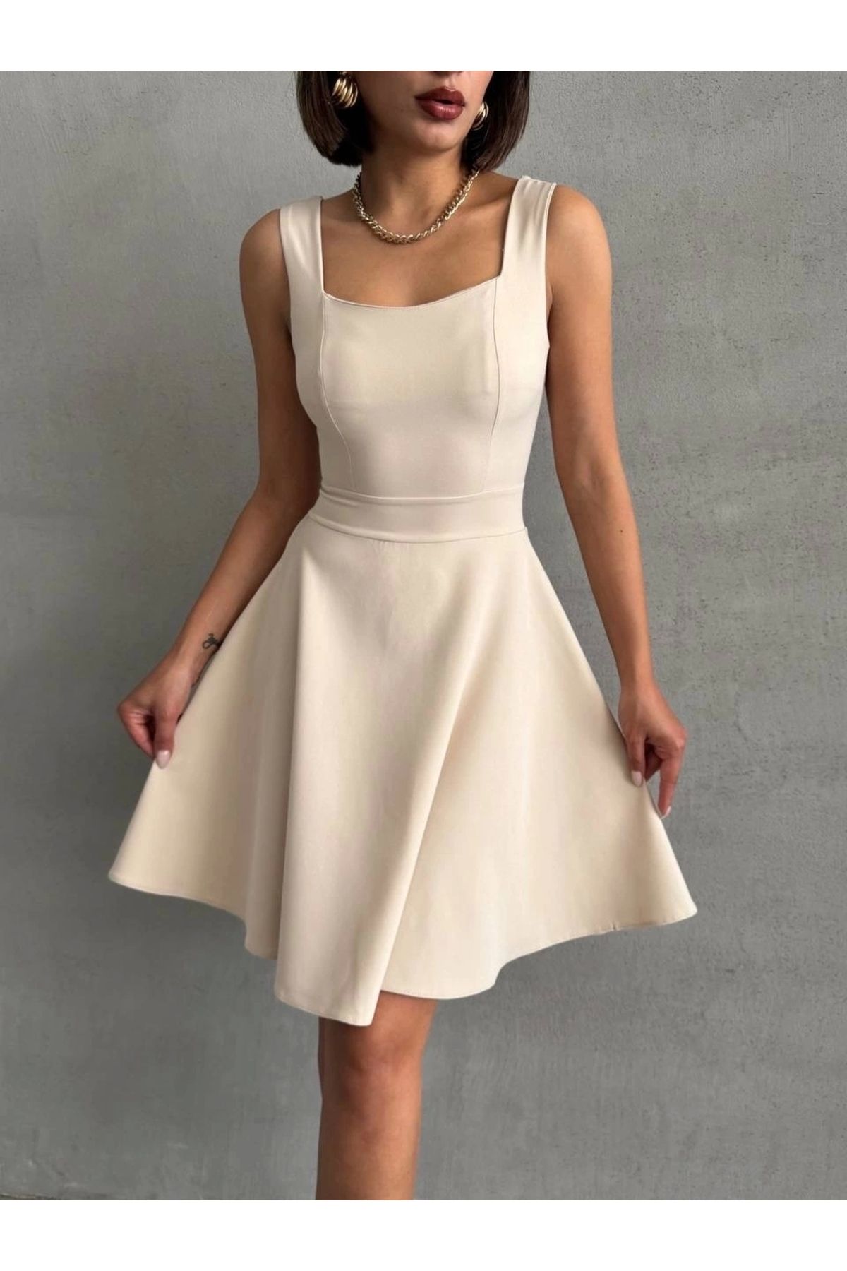 OurStyles Kadın kare yaka kısa elbise s251188