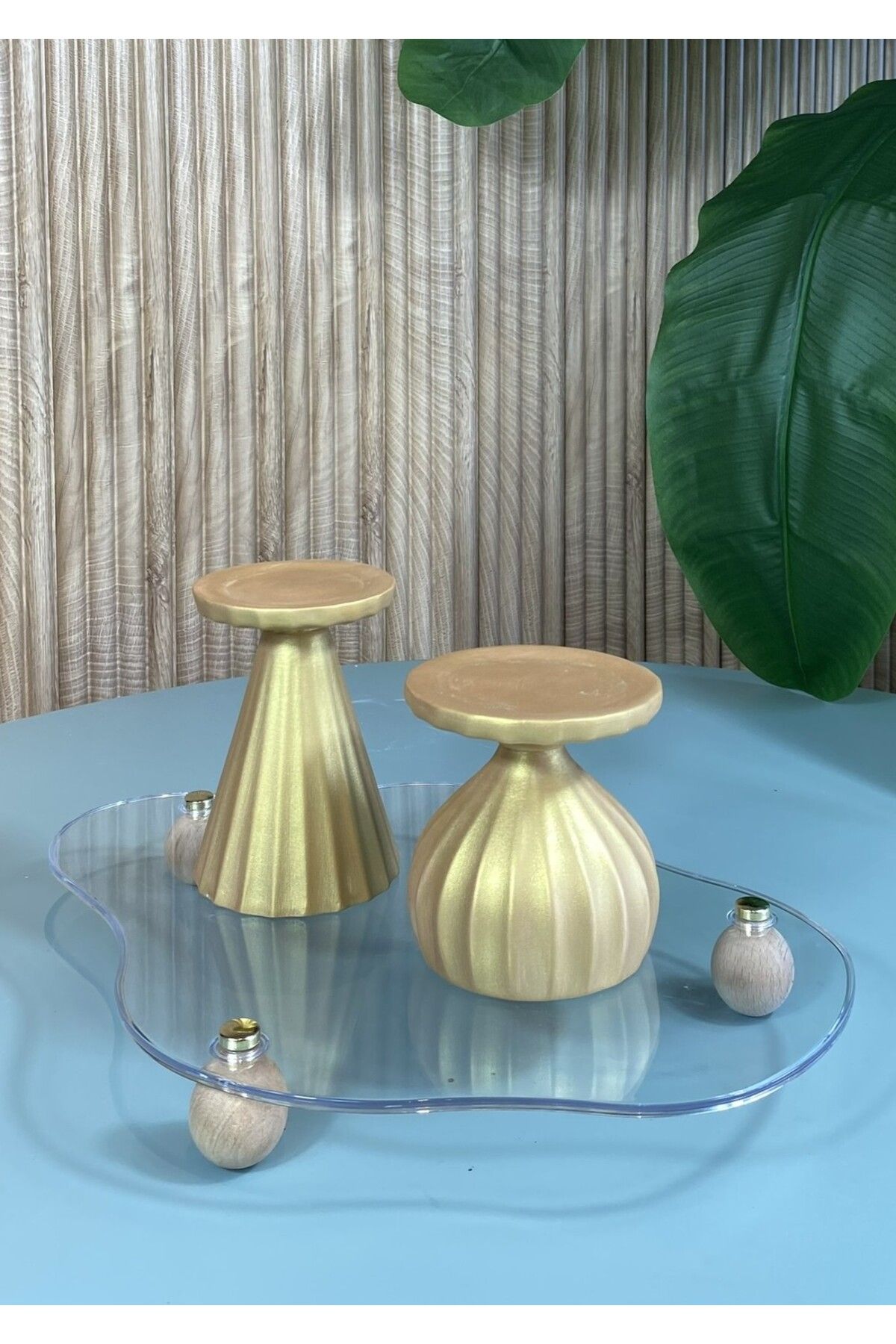AstreHome Seramik Tasarım Mumluk Set - Büyük:12cm Küçük: 10,50 cm