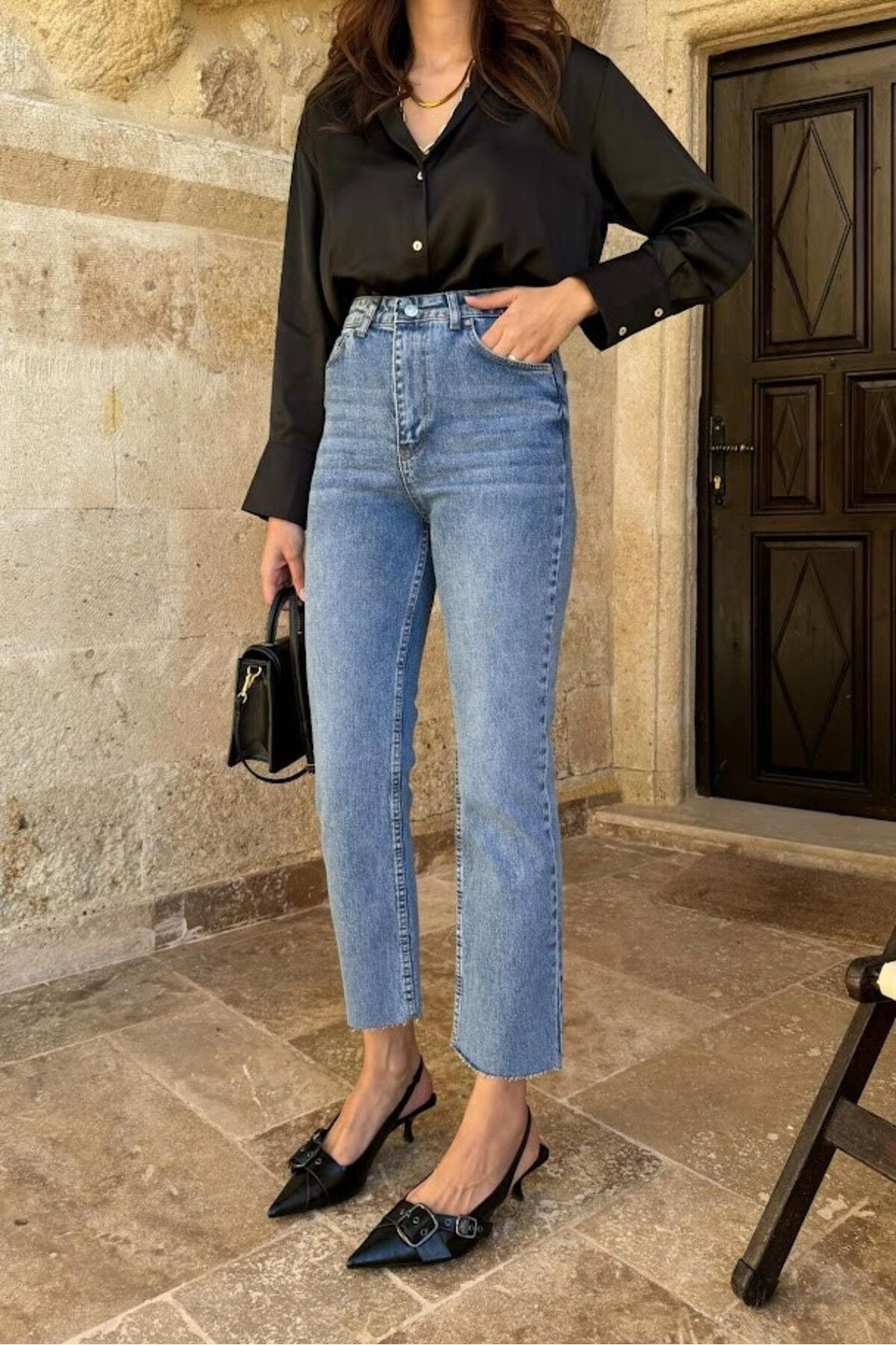 Denimons kesik paça boyfit jean