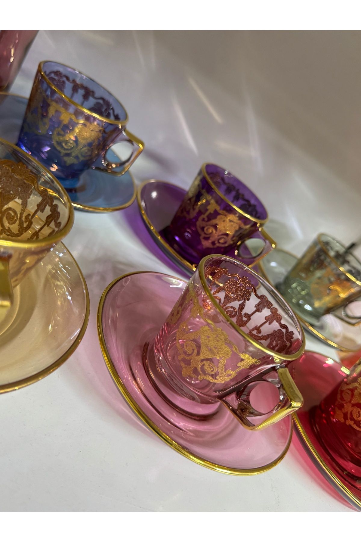 hediye ESTERHOMEDECOR 6 kişilik Gerçek yaldız boya kahve fincan takımı