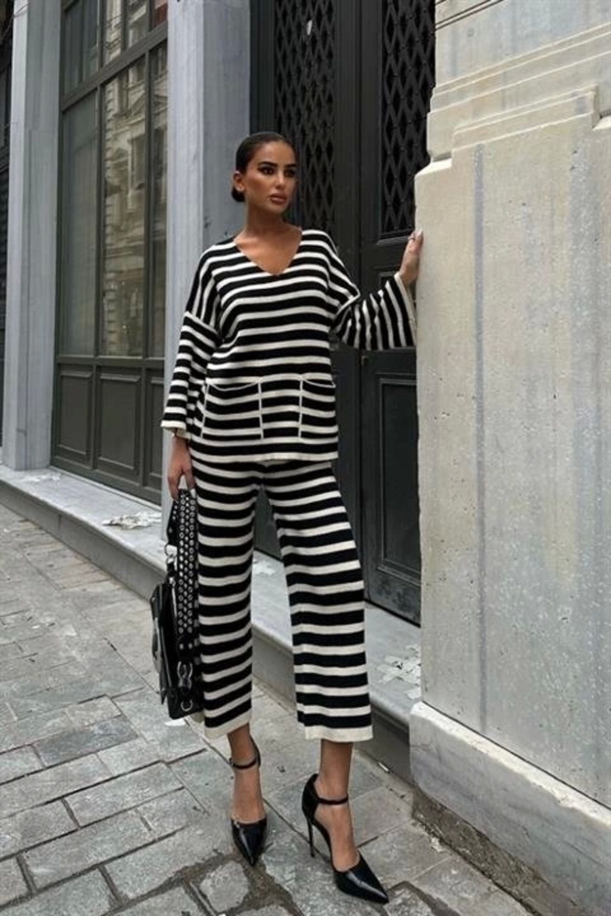 MODA Candy Çizgili Straight Fit Pantolon Takım 9705015