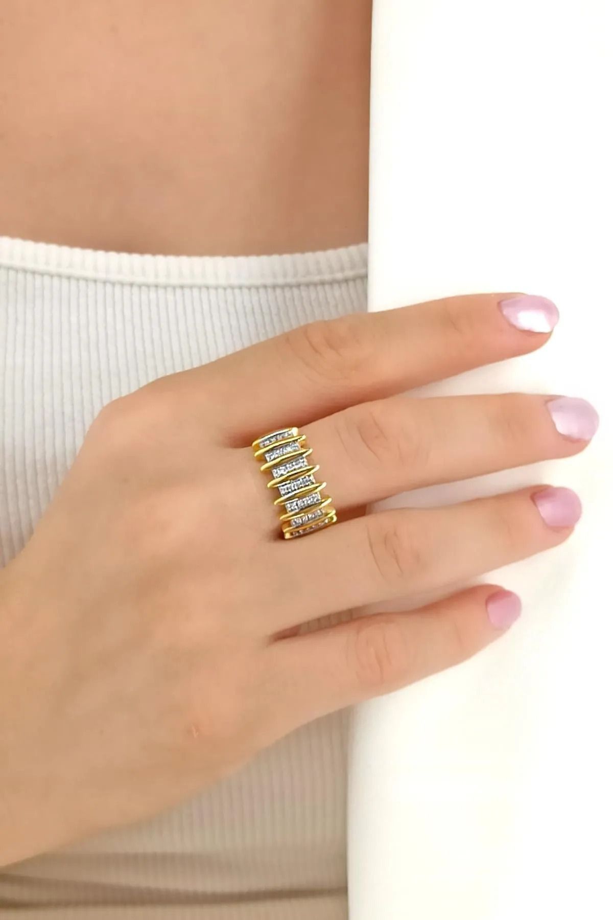 LAVİNYAMJEWELLERY Premium Ayarlanabilir Serenay Yüzük Taşlı Çubuk Yüzük