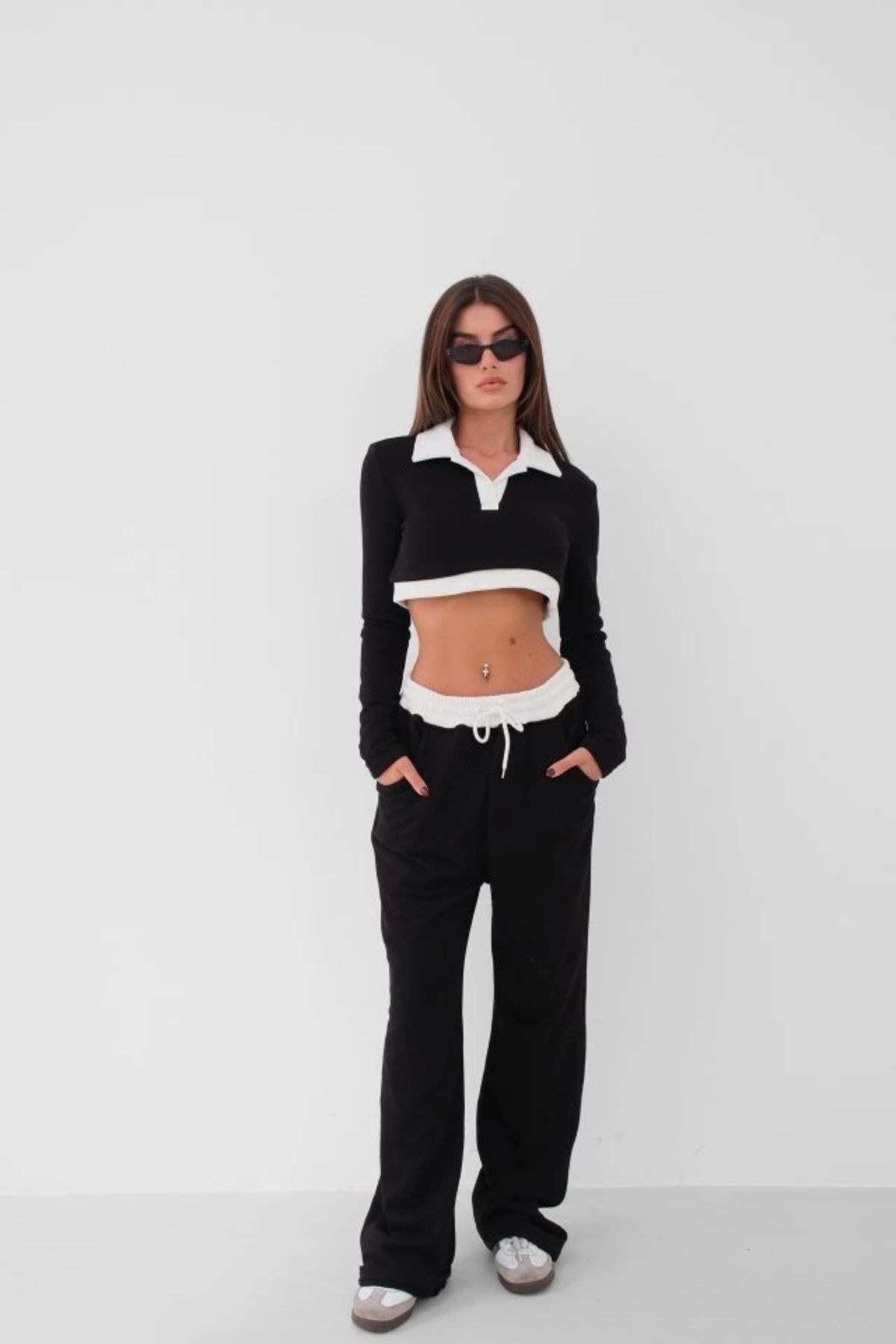Silerra Polo Yaka Garnili Crop Sweatshirt