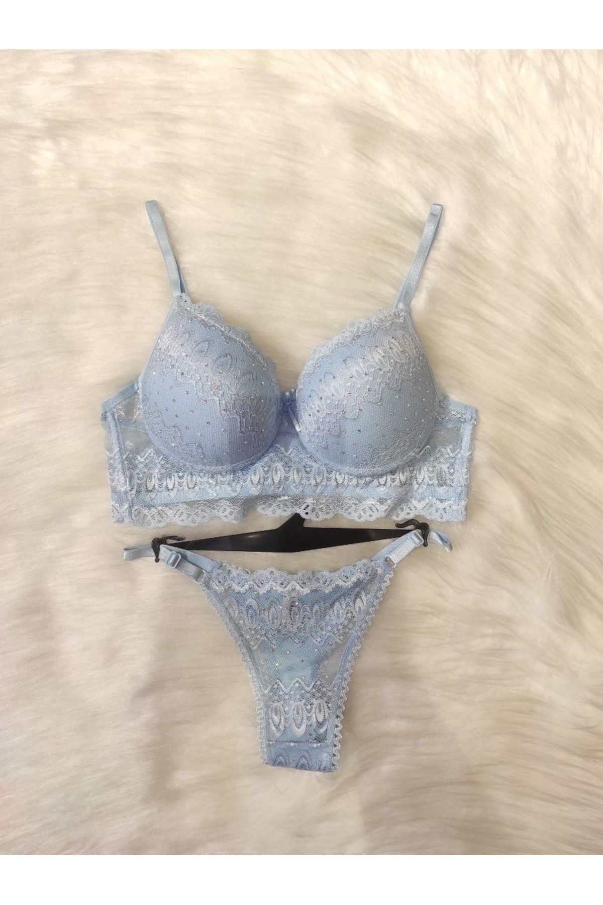 Nikitas Design Nikita's Design Mavi Dantelli Taşlı Dolgulu Sütyen Kilot Takım