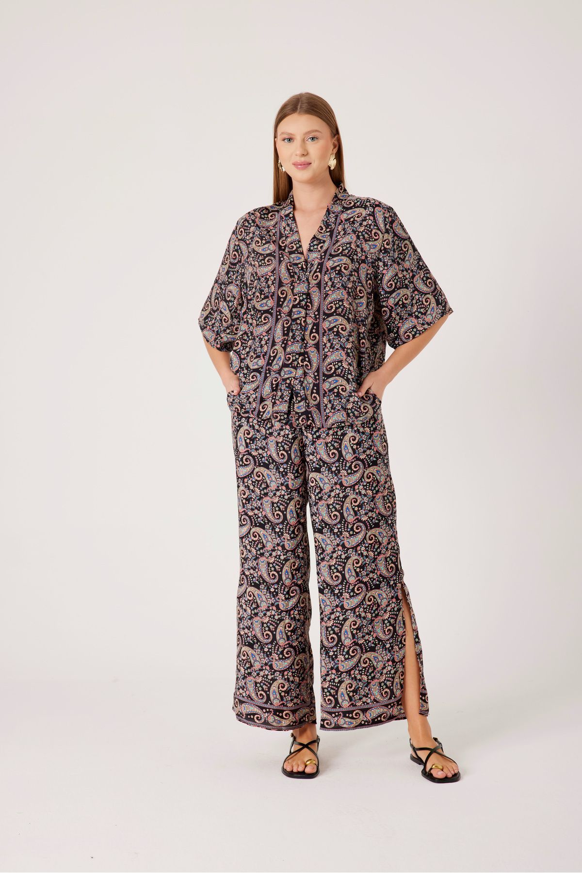 T'u Collection Yazlık Hint İpeği Pantalon Gömlek 2'li Takım