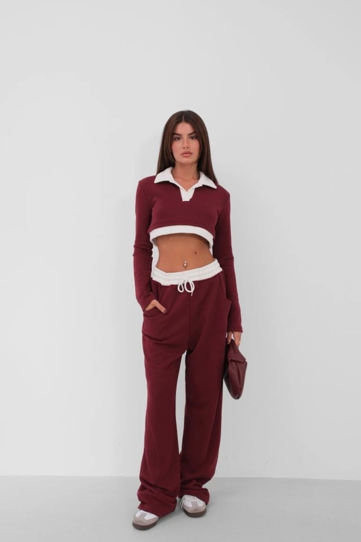 Silerra Polo Yaka Garnili Crop Sweatshirt
