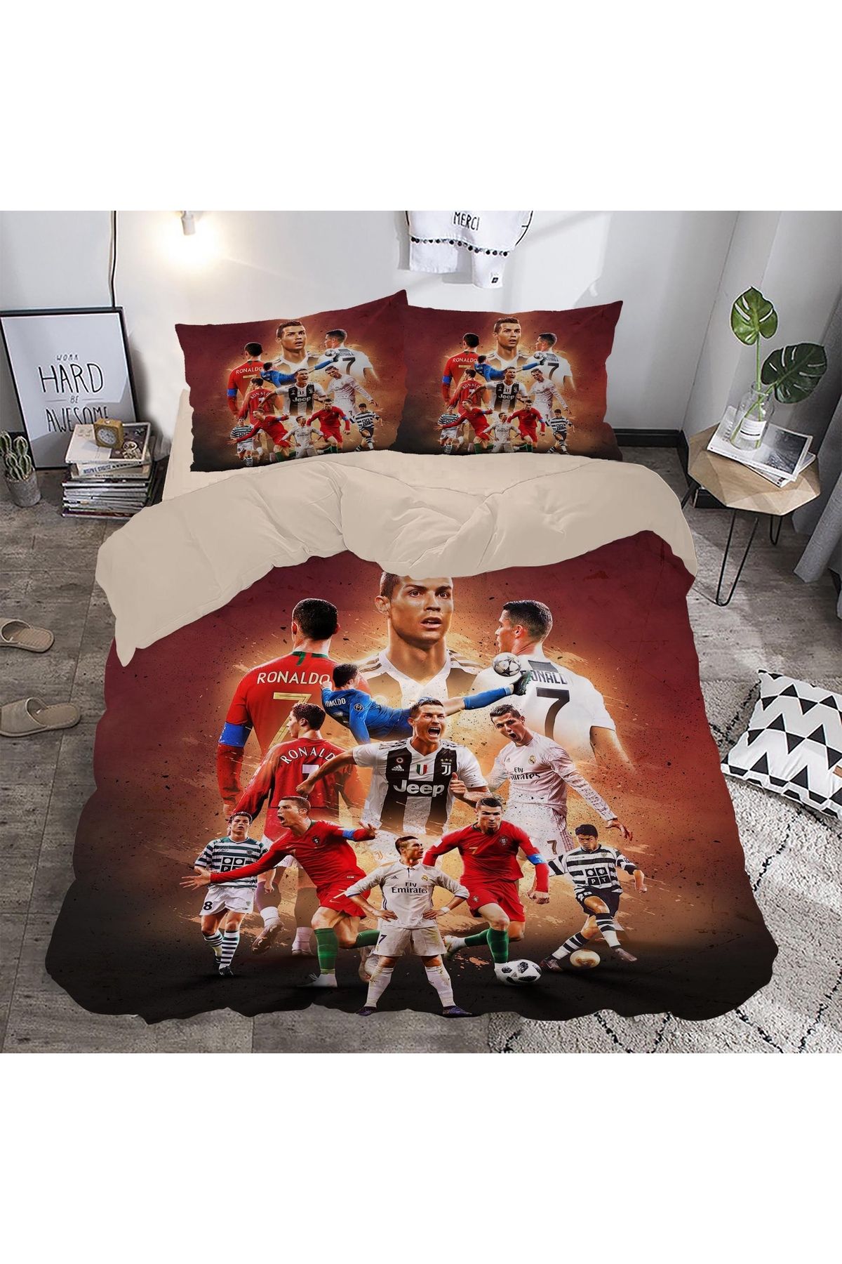 hediyechy Gift Duvet Cover Cristiano Ronaldo Temalı 3d Baskılı Çift Kişilik Nevresim Takımı