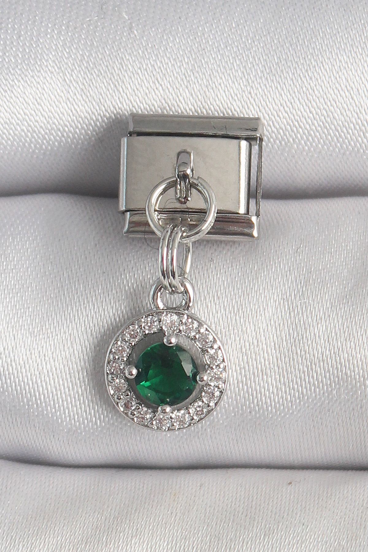 NEZADE STORE 316L Çelik Gümüş Renk Sallantı Yeşil Zirkon Taşlı Nomination Charm - TJ-BC1376