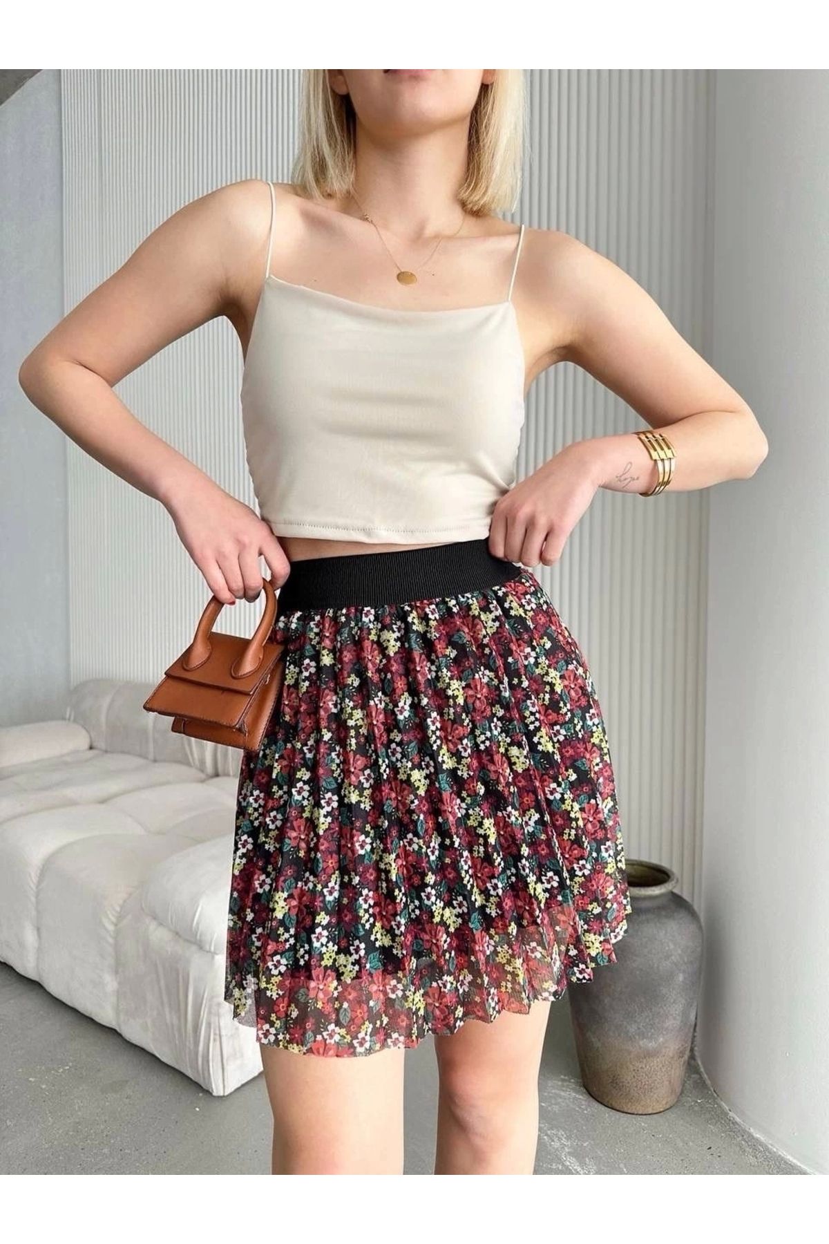 OurStyles Baskılı astarlı mini etek