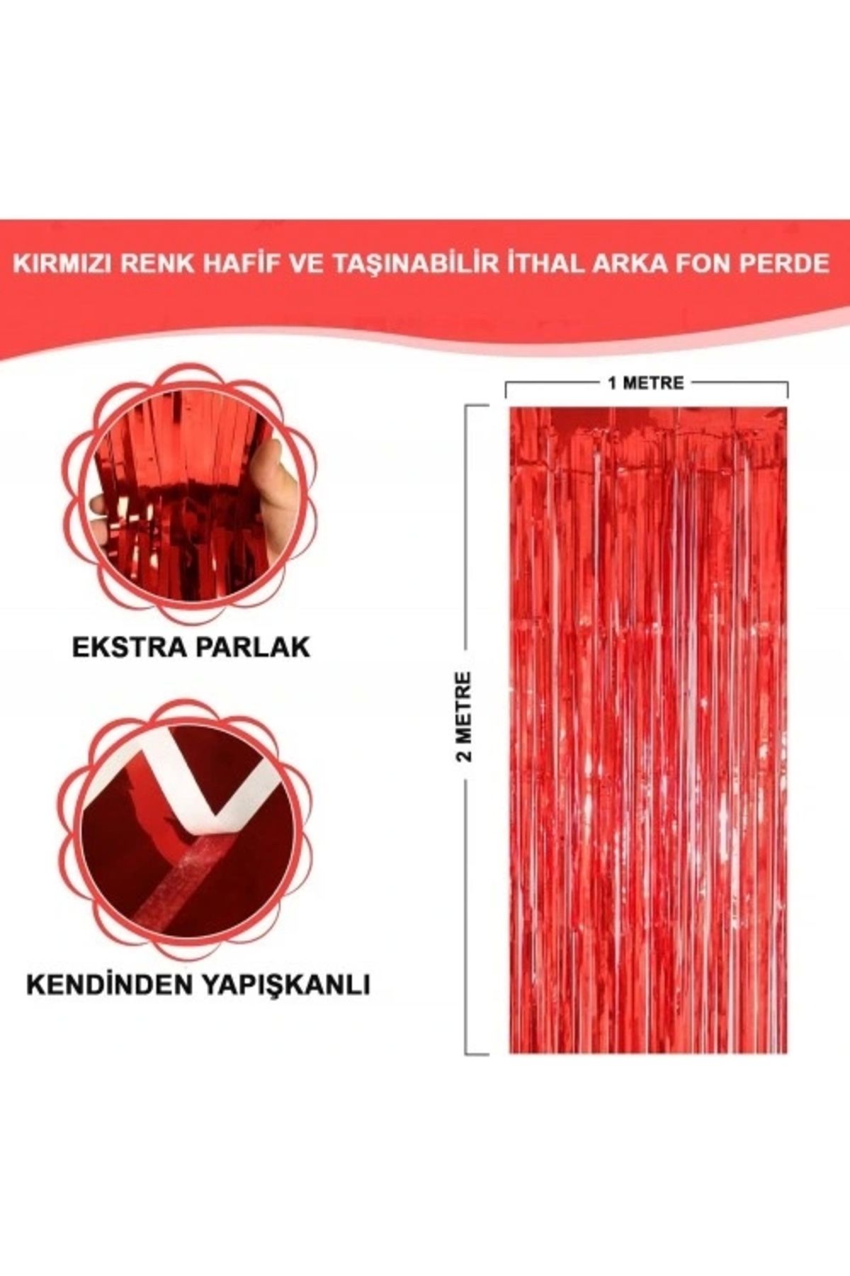 ShopNova Kırmızı Metalize Parlak Saçaklı Perde