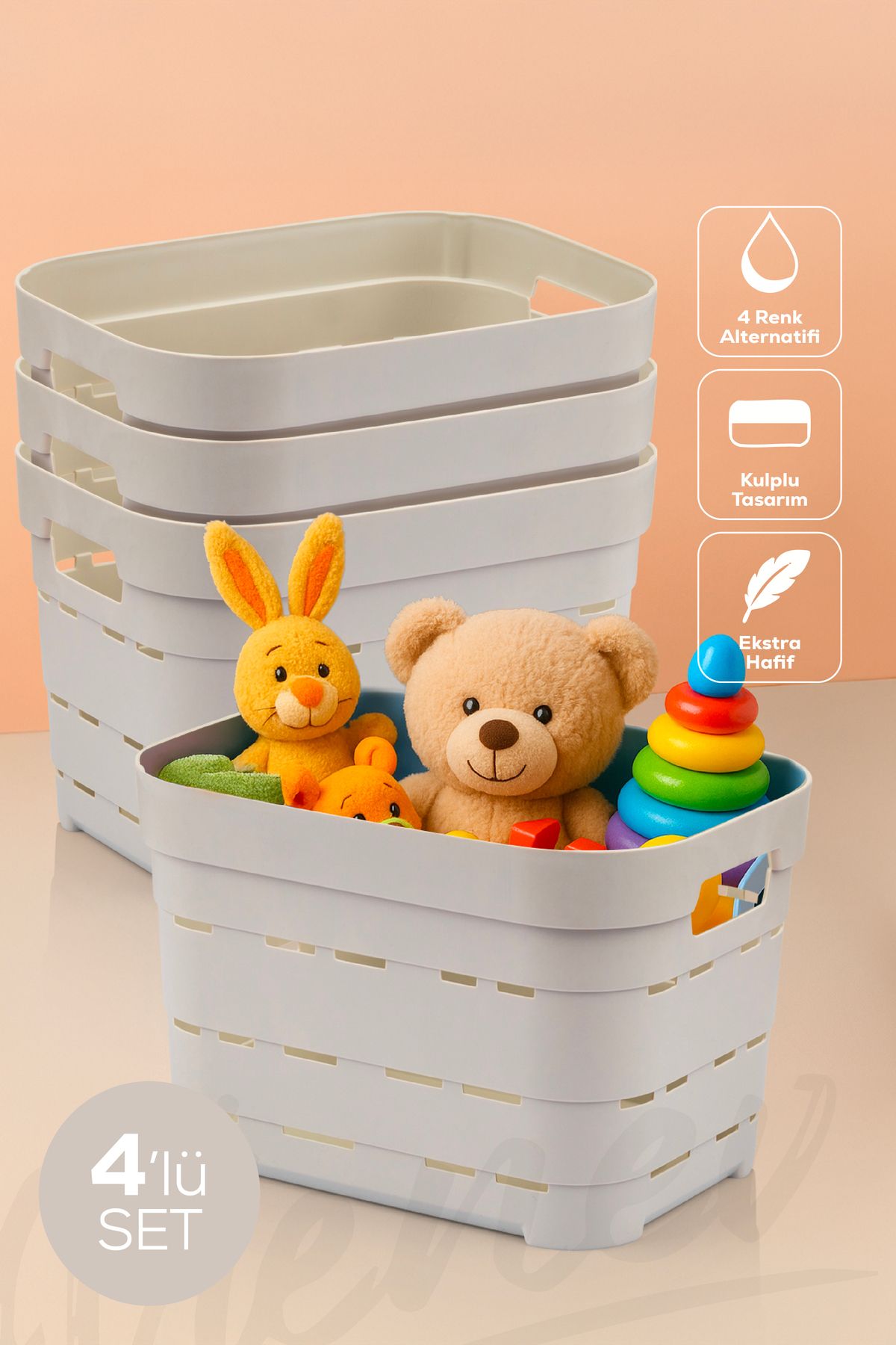 Vienev Cutie De Depozitare Perforată De 5 Litri, Fără Capac, 4 Bucăți, Bej - One Size