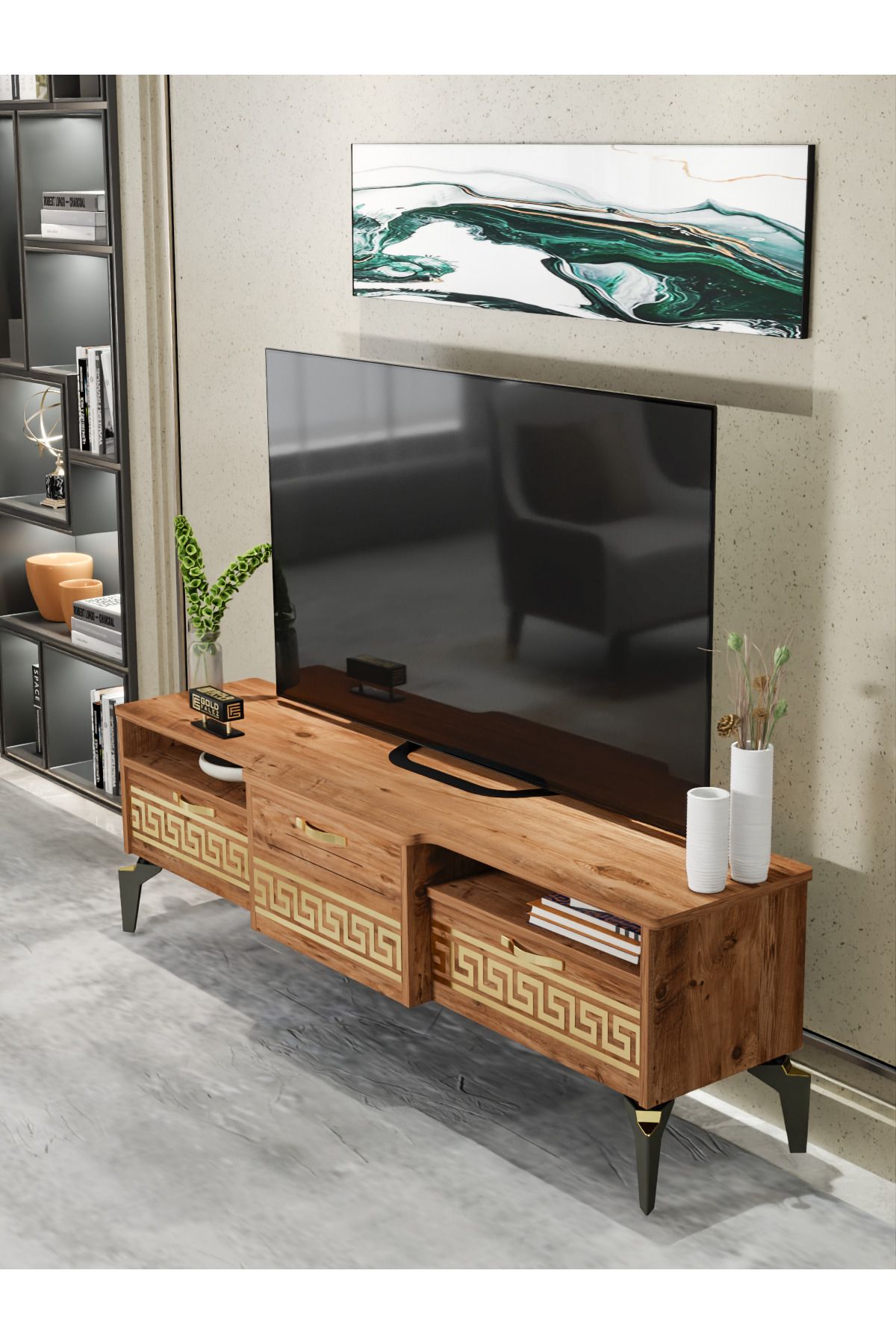 GOLDFALEZ Tv Sehpası Tv Ünitesi 160 Cm Atlantik Çam Gold Mistral 5070