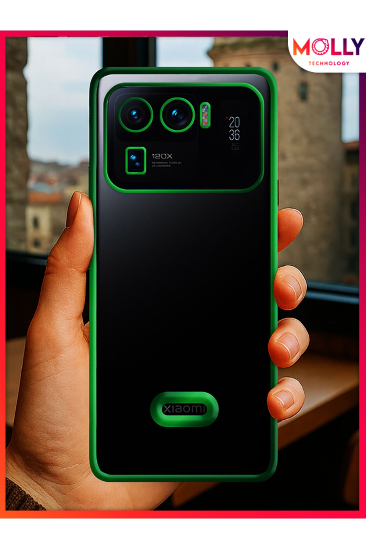 Molly Xiaomi Mi 11 ULTRA İçin Kenarları Zehir Yeşili Lens Koruyuculu Lou Lazer Şeffaf Silikon Kılıf