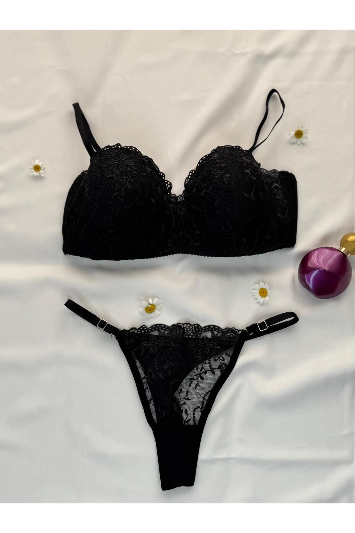 unbranded Privée valeria siyah Balenli Dantelli Brode Takım