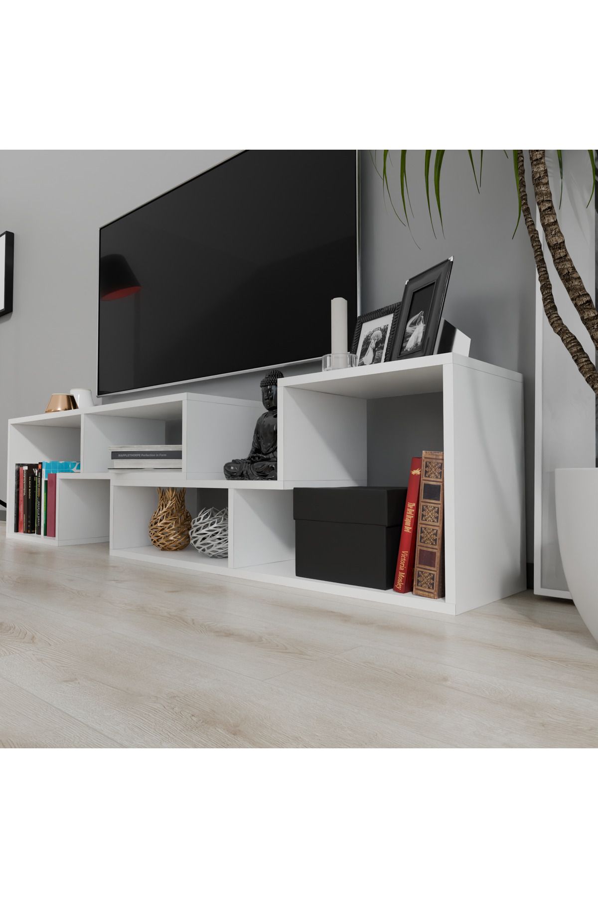 Vexahome 5 Fonksiyonlu Modüler MDF TV Ünitesi – Beyaz
