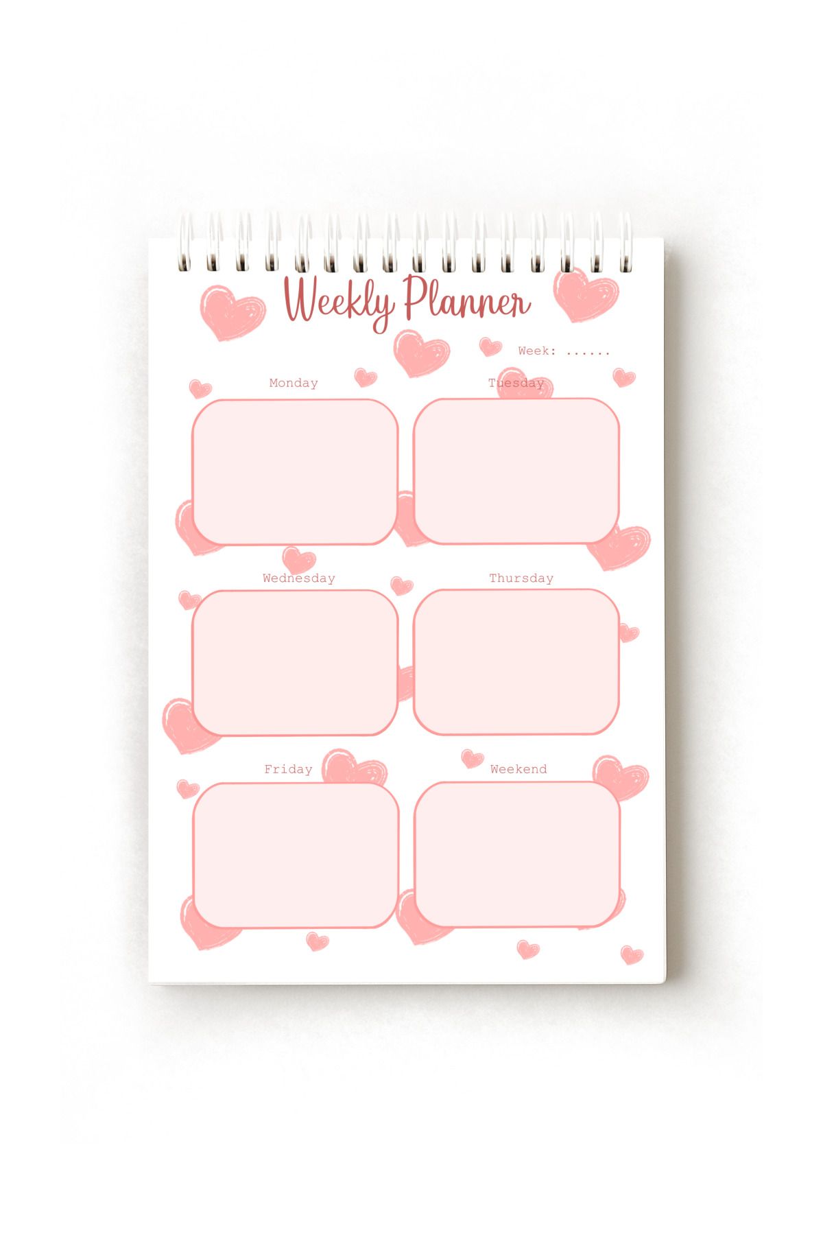 Handeto Kraft Kalp Temalı İngilizce Haftalık Planlayıcı, Weekly Planner, A5 Planner, Spiralli Planner, Telli