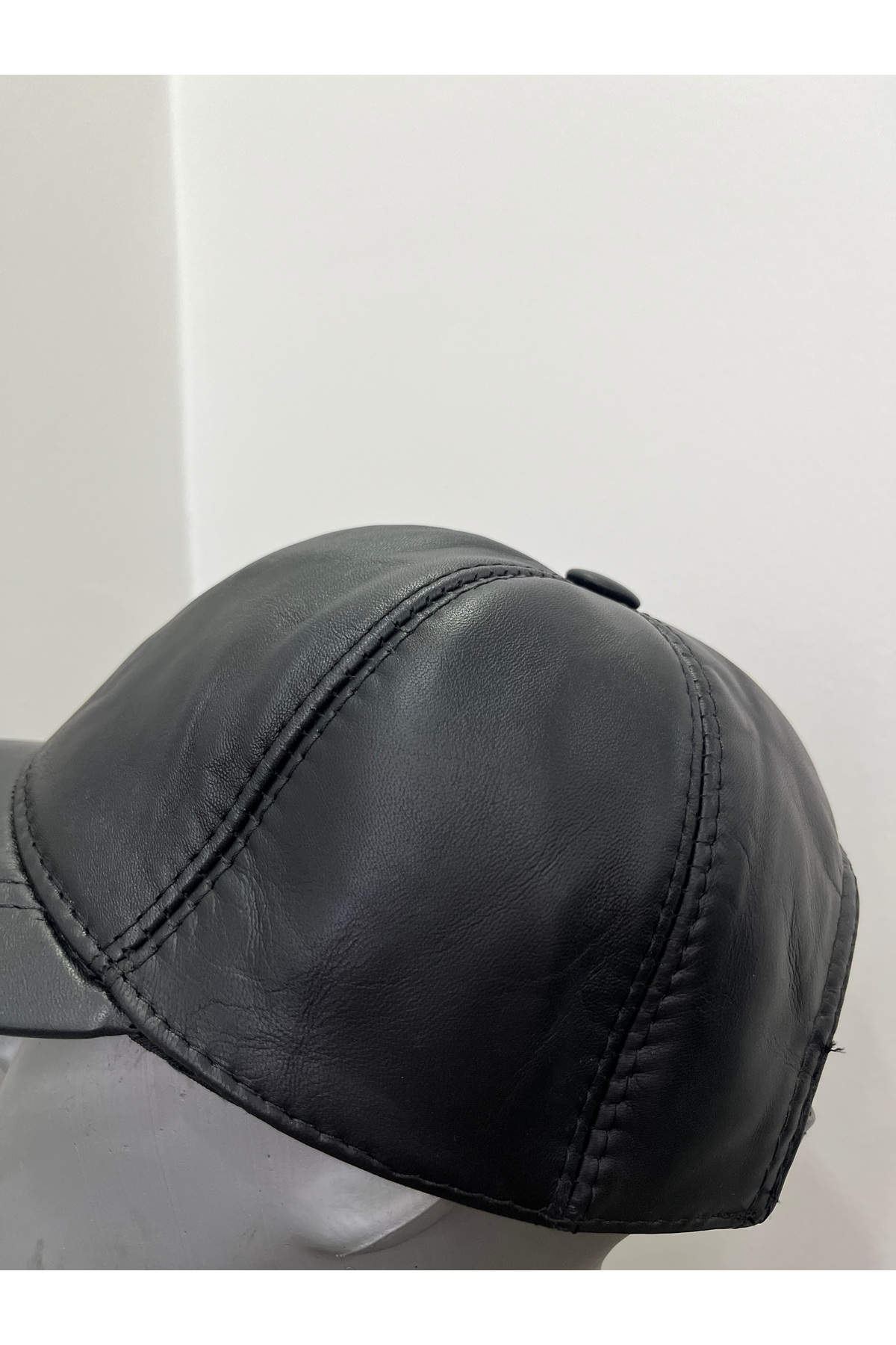 Butik Siyah %100 hakiki gerçek deri kep şapka (57-59 cm ) Arkadan ayarlanabilir görsel 2