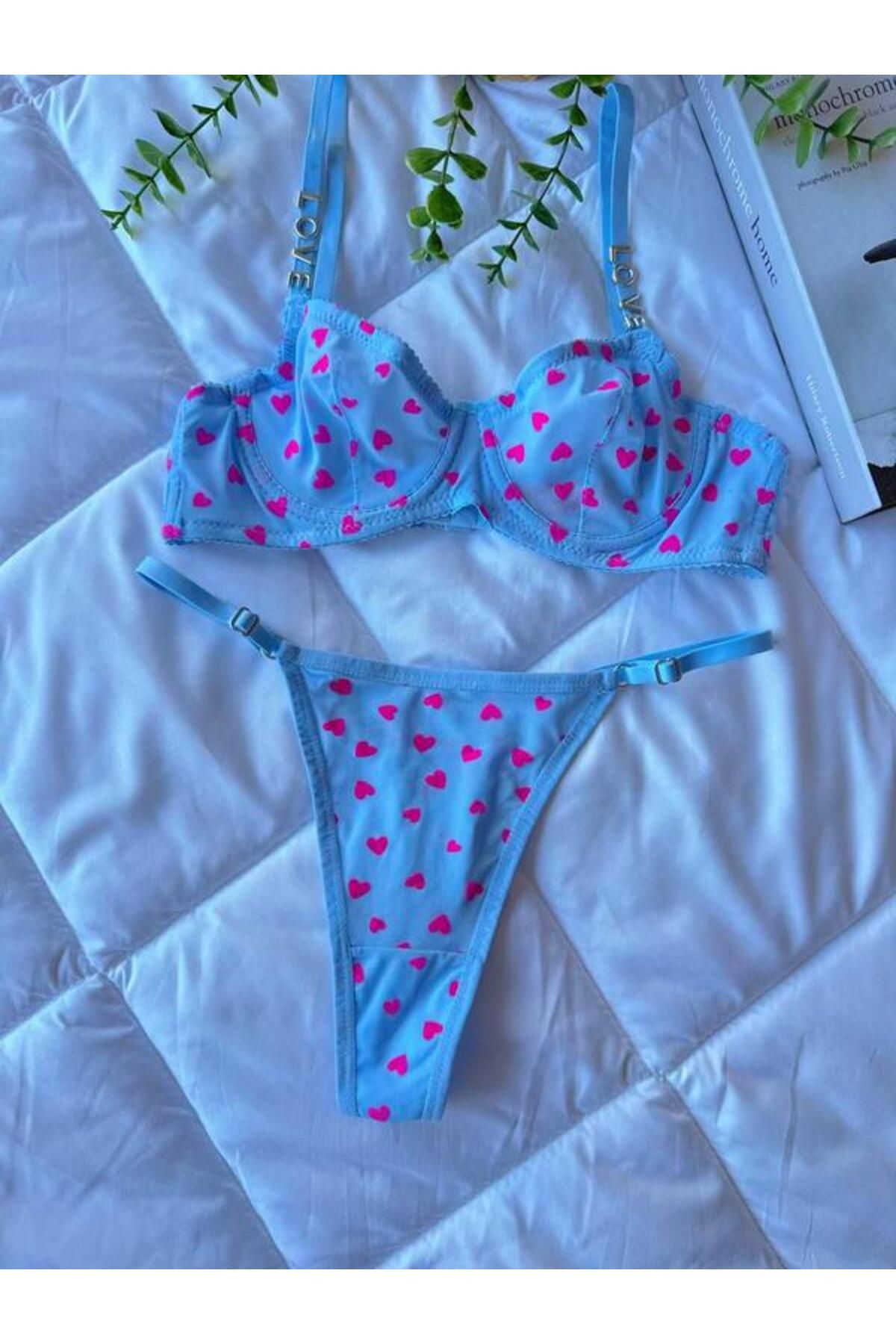 IVONA LINGERIE Love Detaylı Kalpli Sütyen ve Tanga Takım