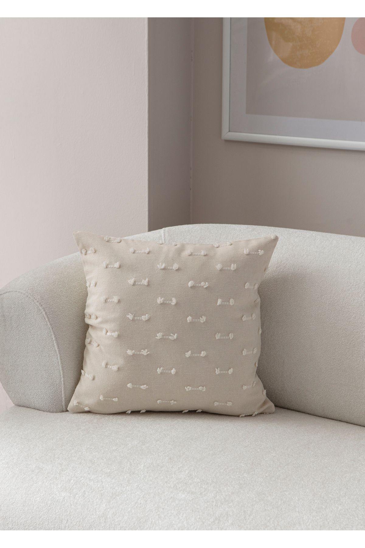 WoodyMaison Ritim Desenli 4'Adet Punch İşlemeli Keten Kırlent Kılıfı 43x43cm, Dekoratif Kırlent Kılıfı