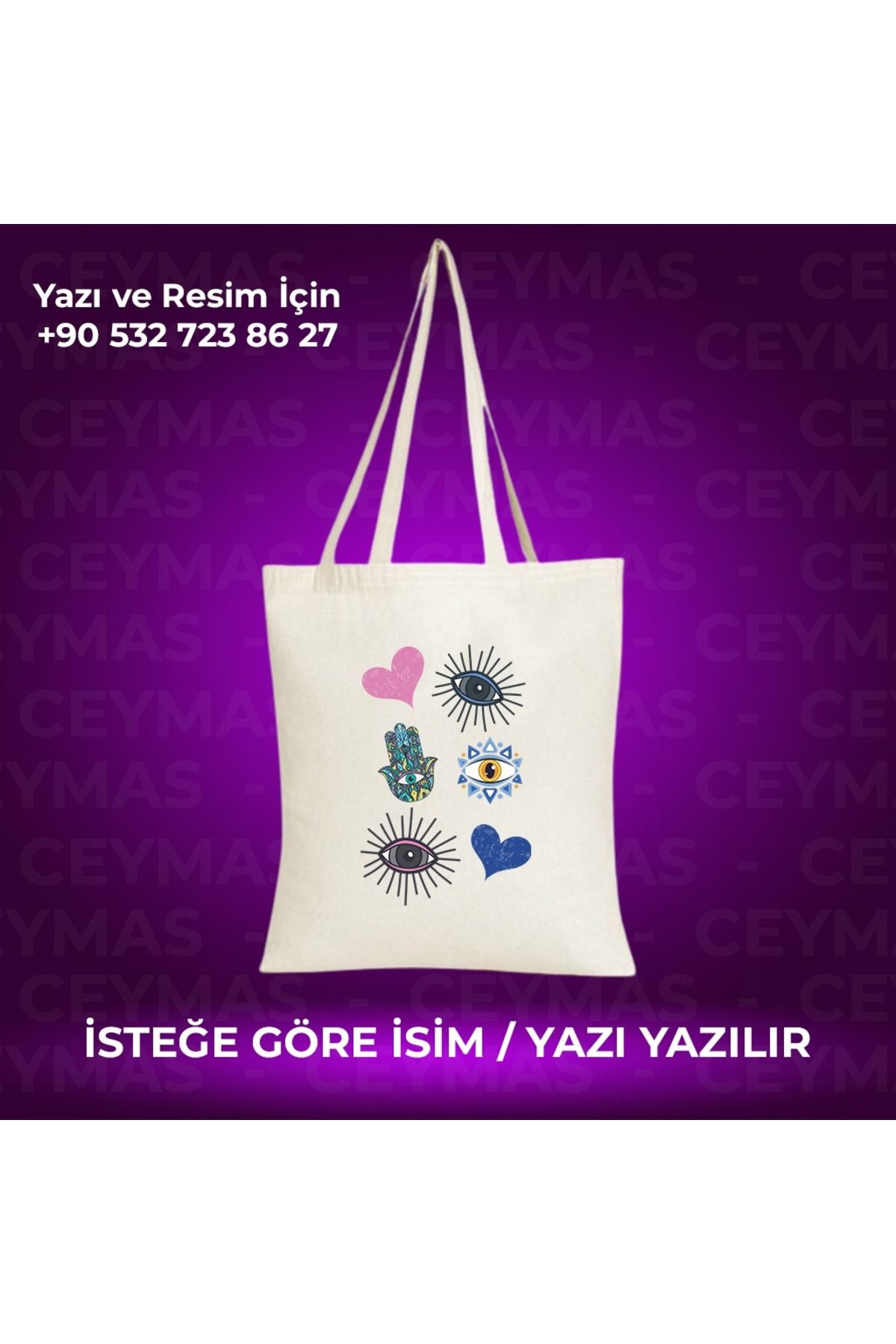 Ceymas Hediyelik Kişiye Özel Keten Kol Ve Plaj Çantası