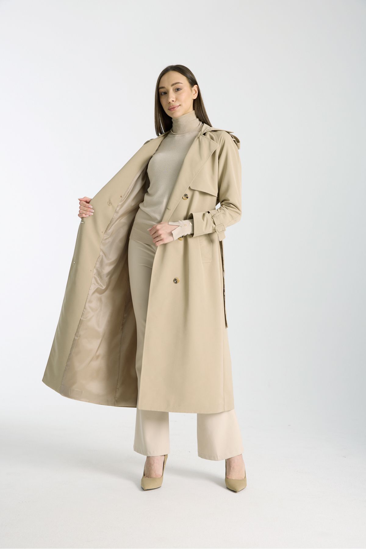 Soydan Güner-Mink 5789 - Mid-Length Trench Coat with Water Repellent Features and Raglan Sleeves 4