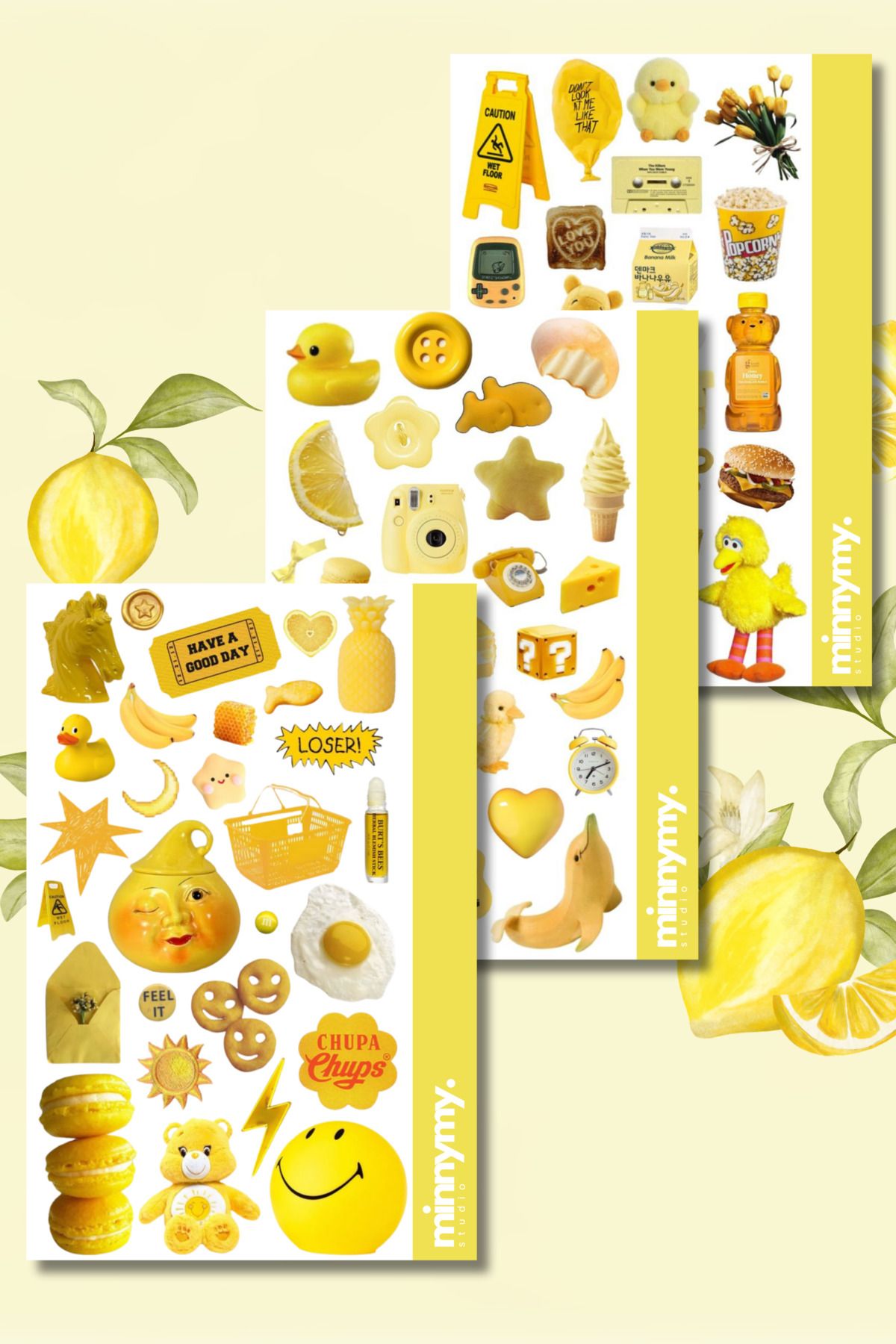 Minnymy 3lü Yellow Collection Vintage Sticker, Çıkartma, Ajanda, Günlük, Planlayıcı, Bullet Journal ,