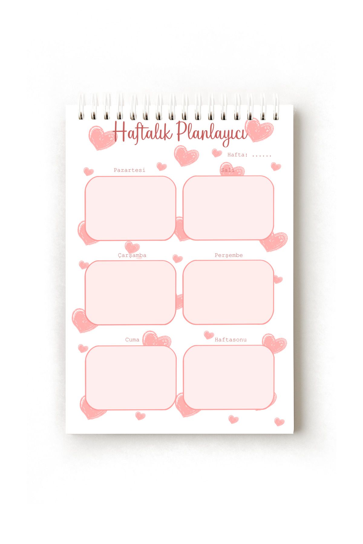 Handeto Kraft Kalp Temalı Türkçe Haftalık Planlayıcı, Weekly Planner, A5 Planner, Spiralli Planner, Telli