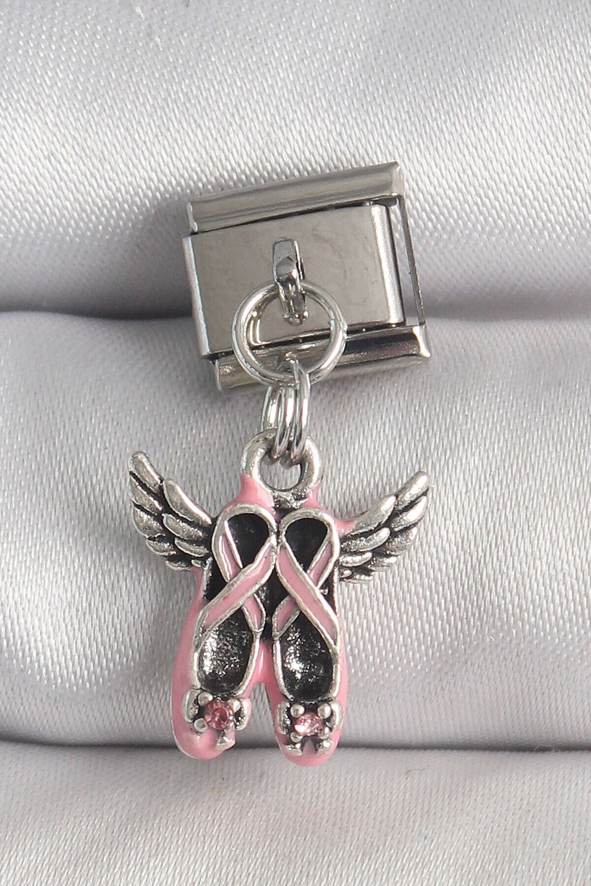 Avantaj Kapıda ® 316L Çelik Gümüş Renk Sallantı Pembe Kanatlı Ayakkabı Model Nomination Charm
