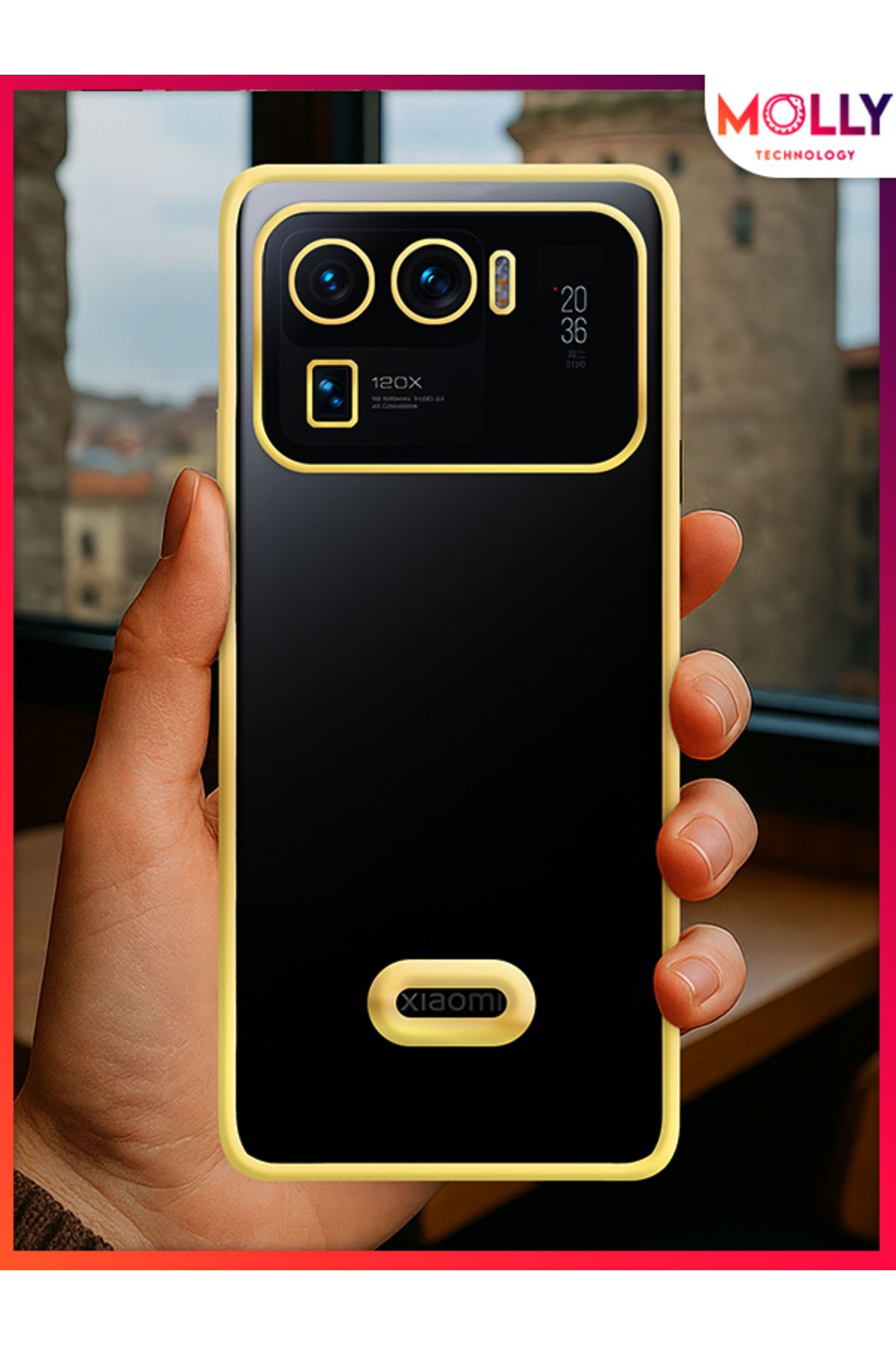 Molly Xiaomi Mi 11 ULTRA İçin Kenarları Gold Lens Koruyuculu Lou Lazer Şeffaf Silikon Kılıf