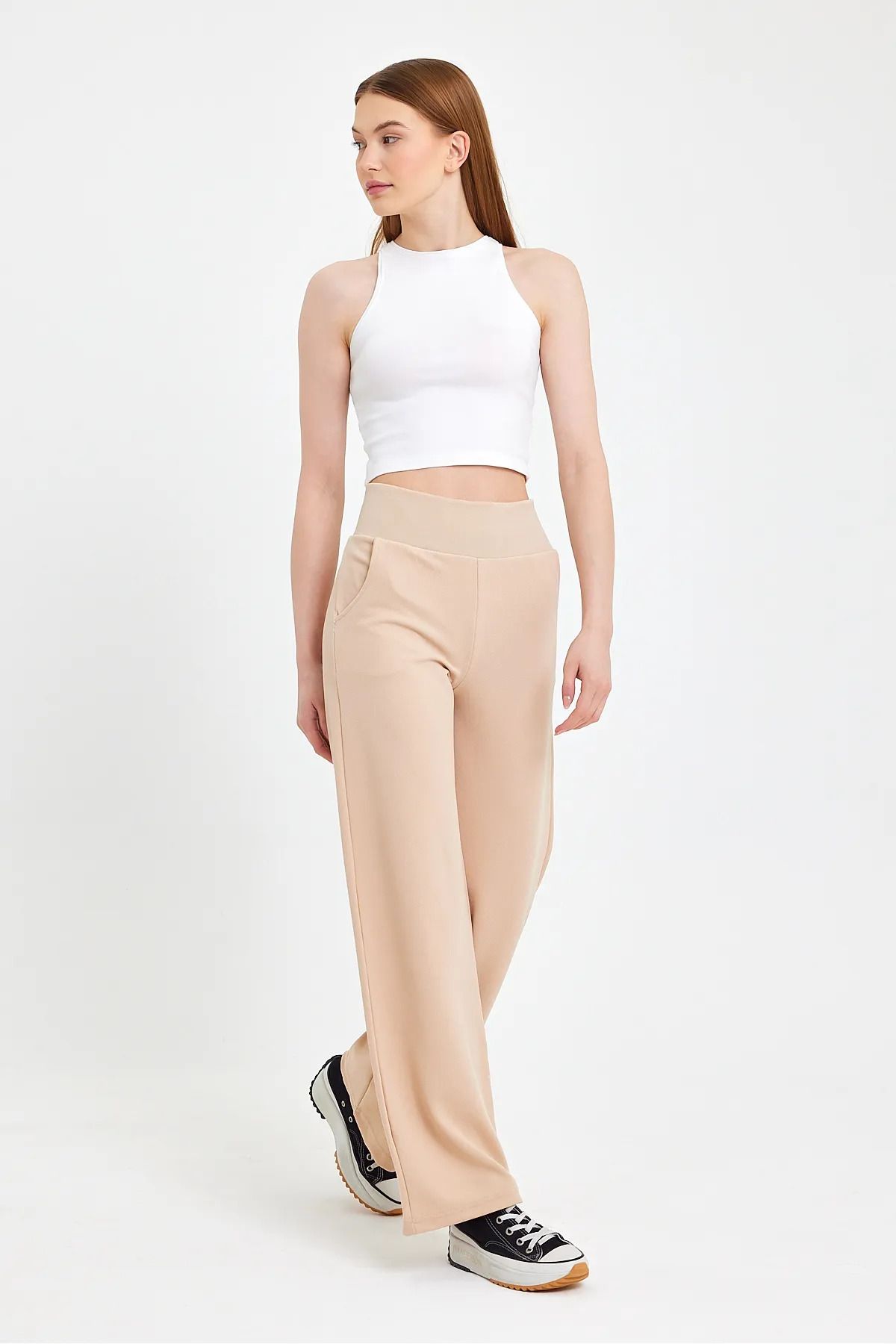 Butik Korsaj Kemerli Bol Kesim Crep Pantolon