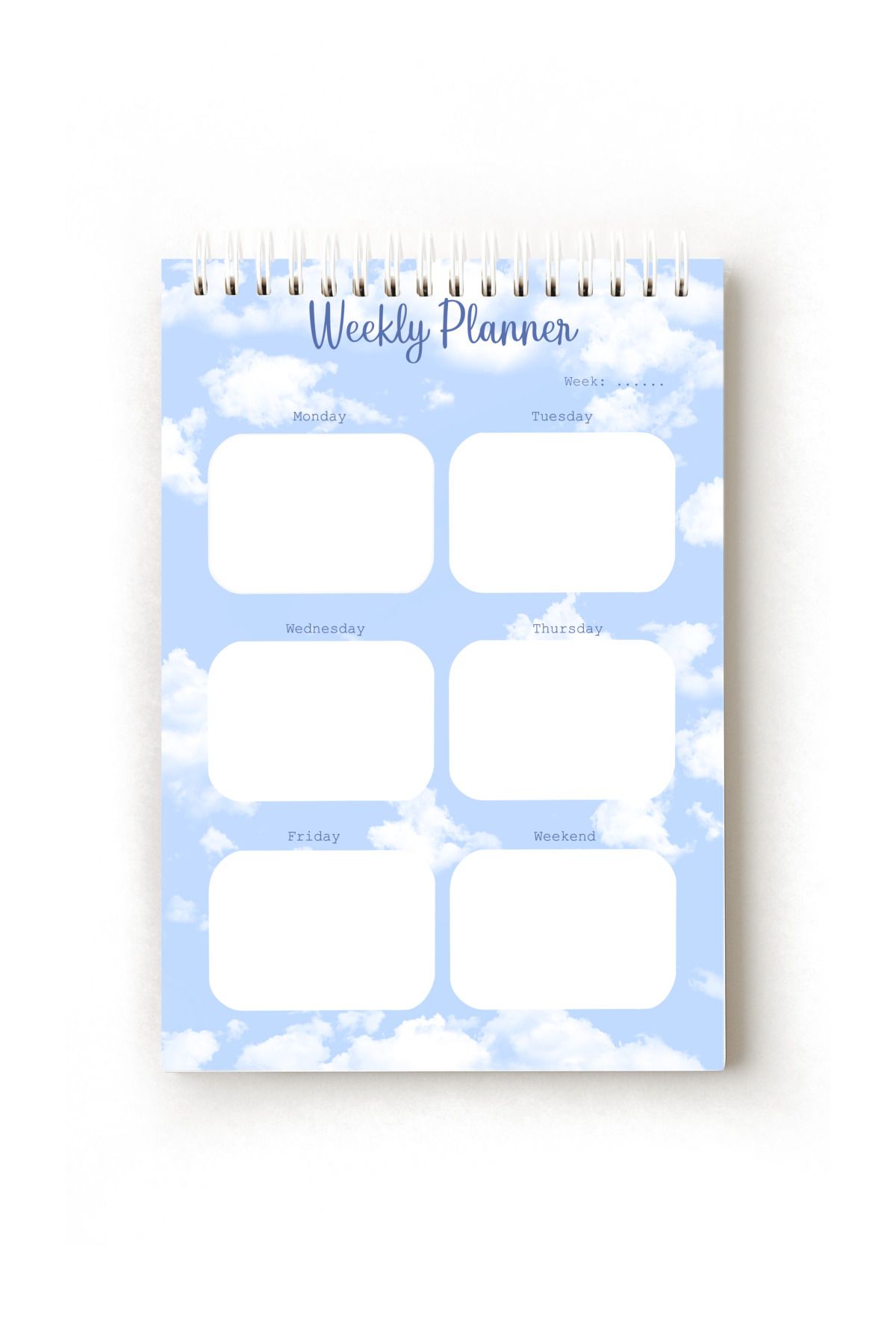 Handeto Kraft Bulut Temalı İngilizce Haftalık Planlayıcı, Weekly Planner, A5 Planner, Spiralli Planner, Telli