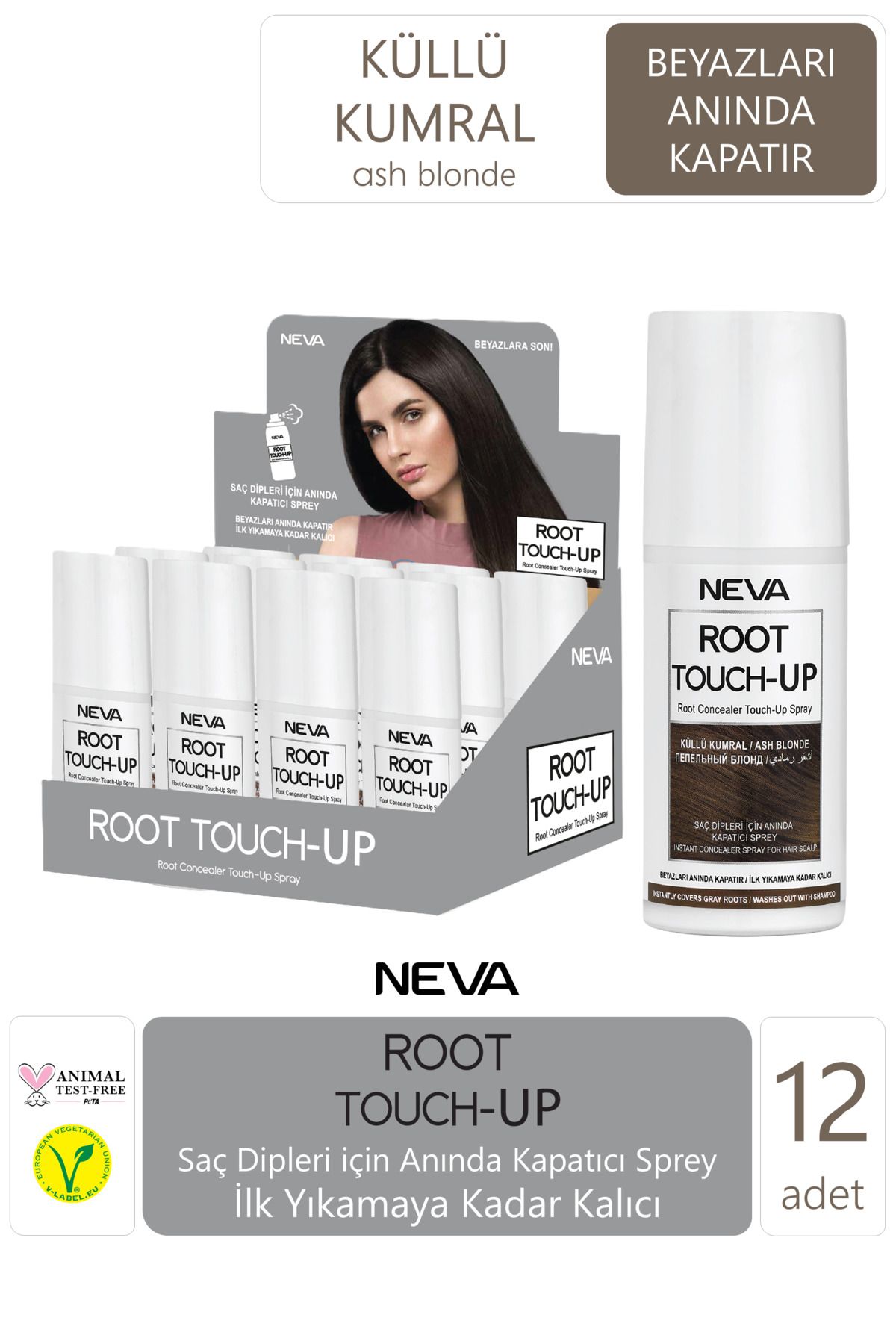 Neva Root Touch-up Kapatıcı Sprey - Küllü Kumral 12'li Paket