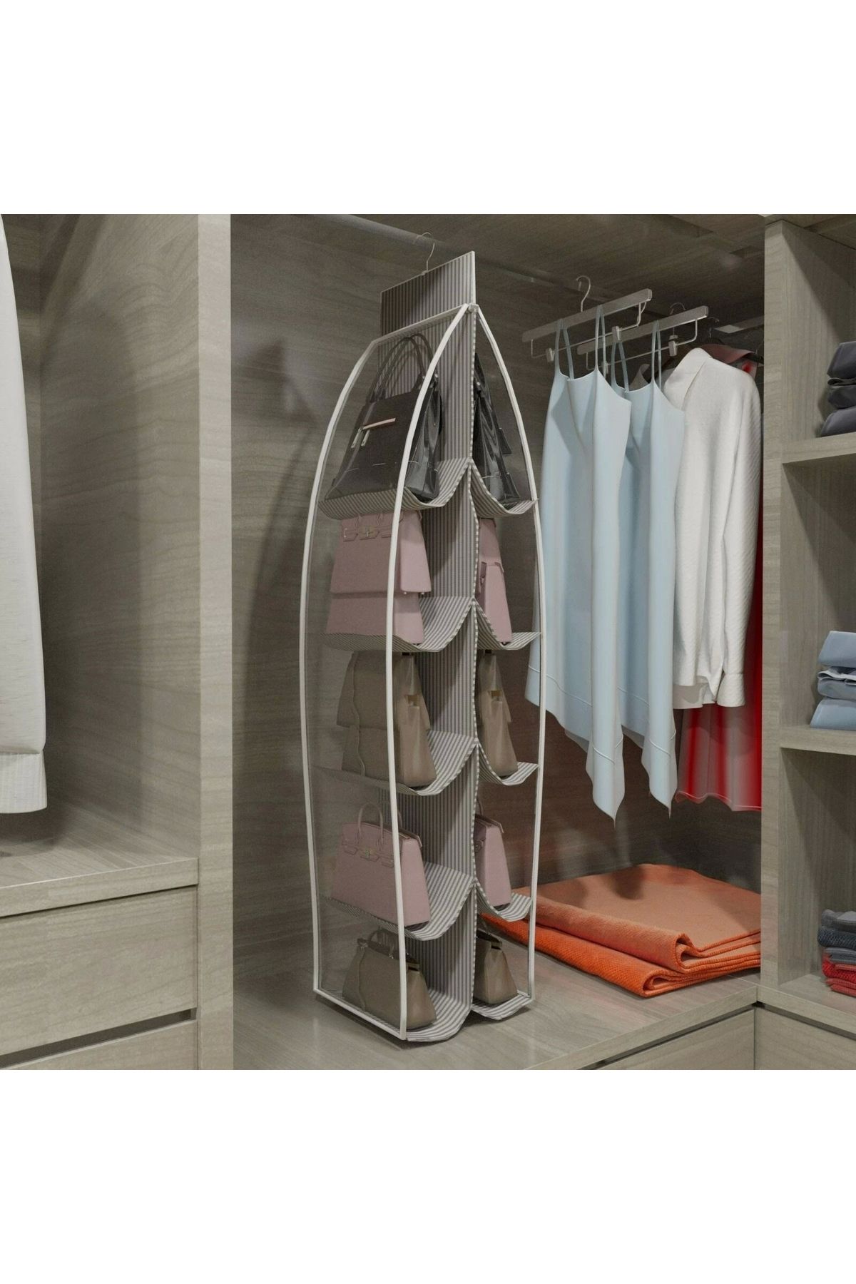OurStyles 10 Gözlü Çanta Askılığı Dolap İçi Düzenleyici Organizer Askılı Çantalık