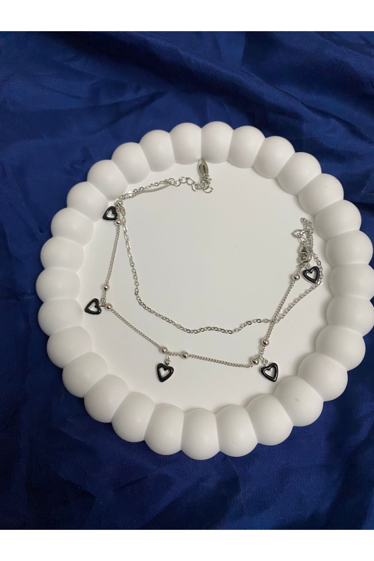 asem jewelry SİYAH KALP SALLANTILI ÇİFT ZİNCİR HALHAL