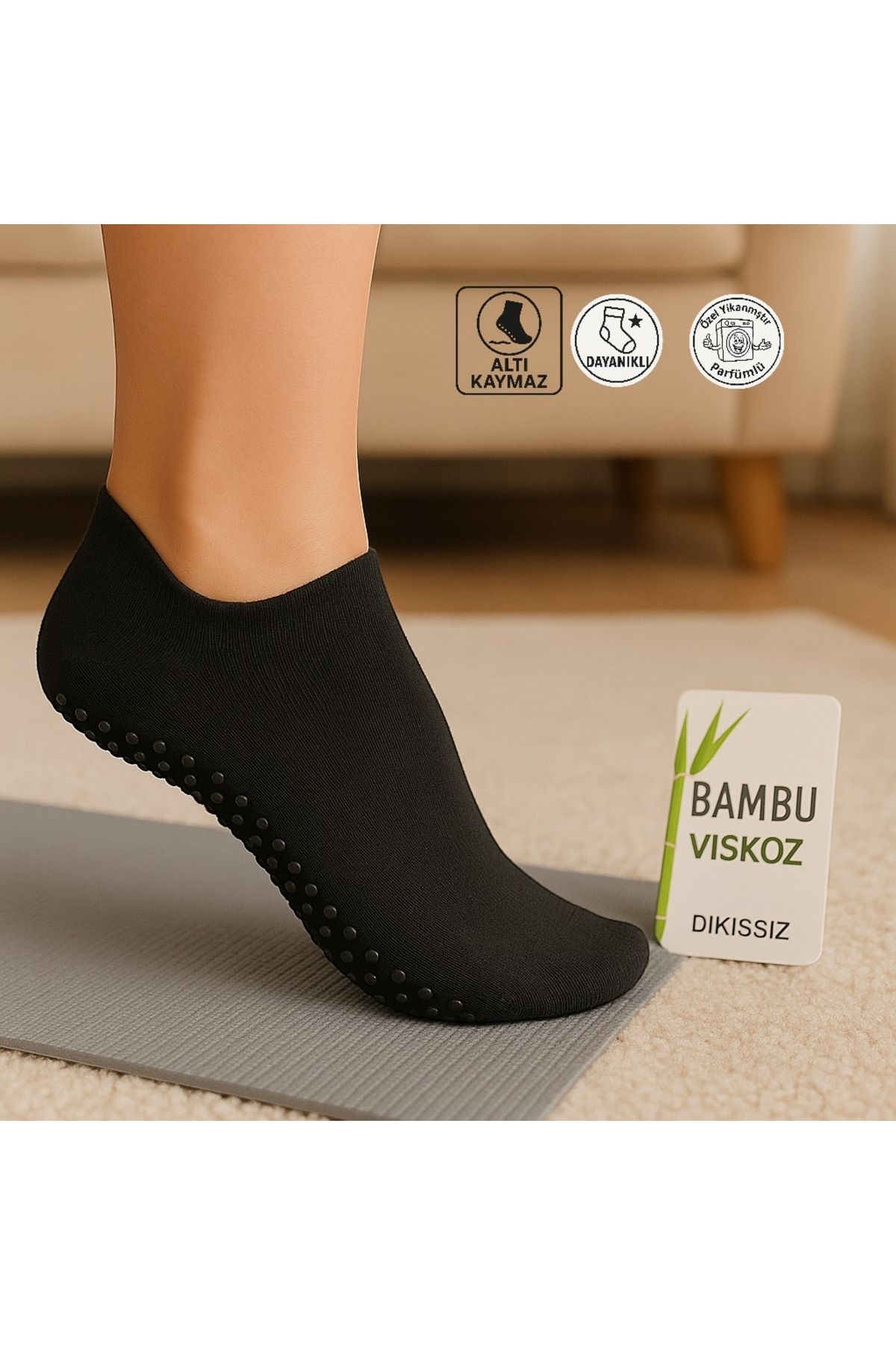 Bilal SOCKS Kadın Bambu Pilates,Yoga,Dans,Bale Çorabı Dikişsiz Kaymaz Spor Çorap 3’lü snekers kısa çorap