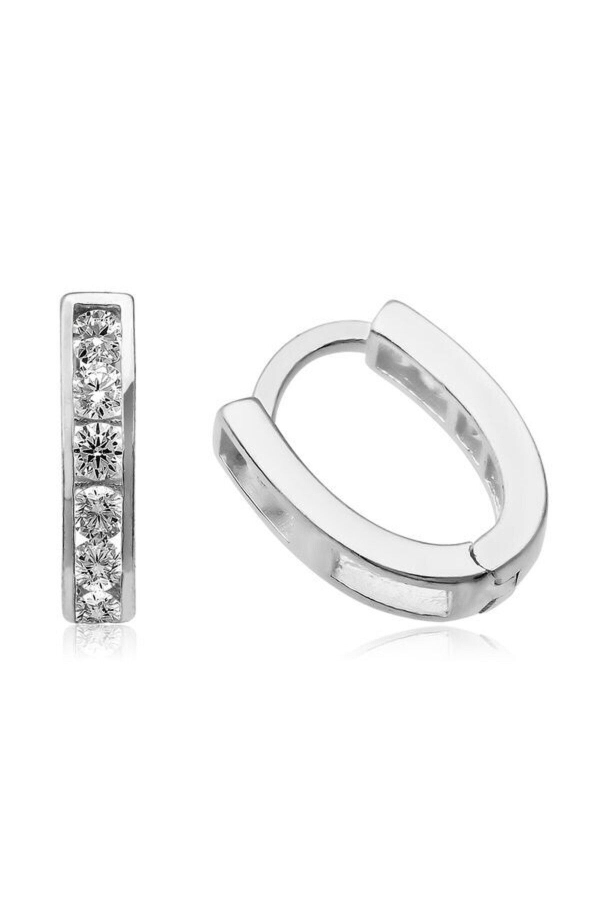 shop Beyaz Taşı Baget Halka 925 Ayar Gümüş Küpe