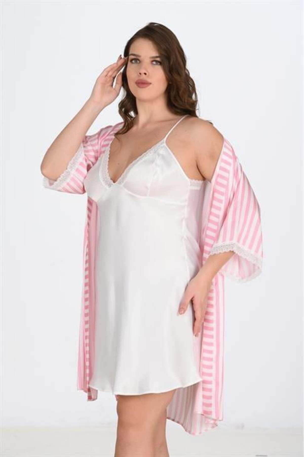 Findit 2'li Beyaz-Pembe Sabahlık Takımı Bigsize 6210