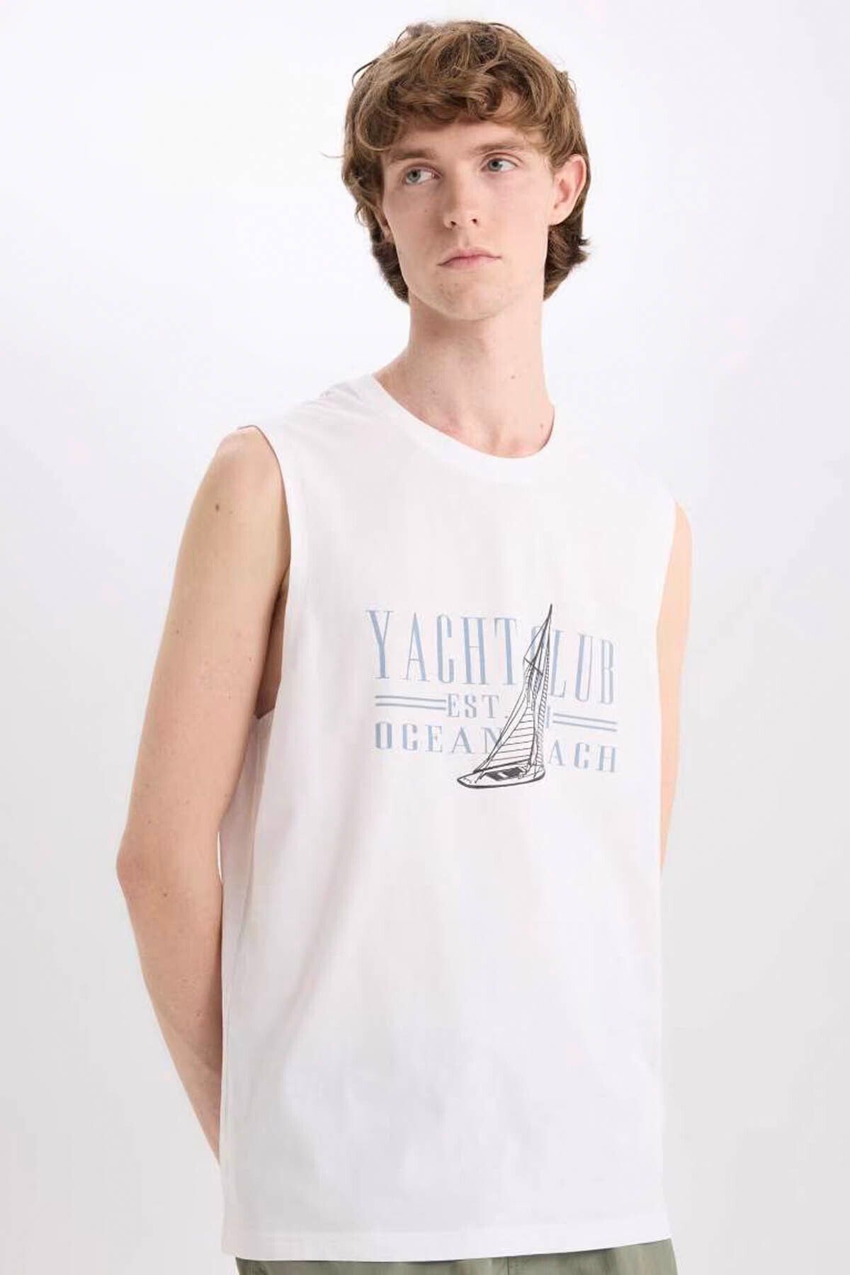 DeFacto Regular Fit Baskılı Beyaz Erkek Kolsuz T-shirt E3220AX/WT34