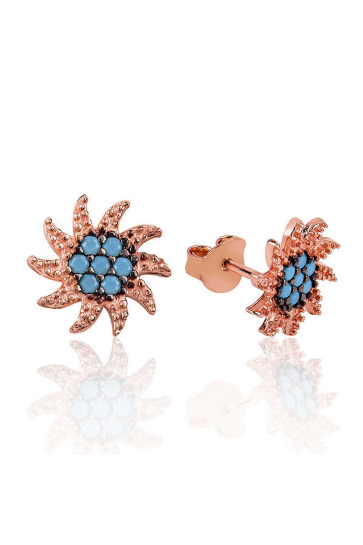 shop Firuze Taşlı Güneş Çivili 925 Ayar Gümüş Küpe
