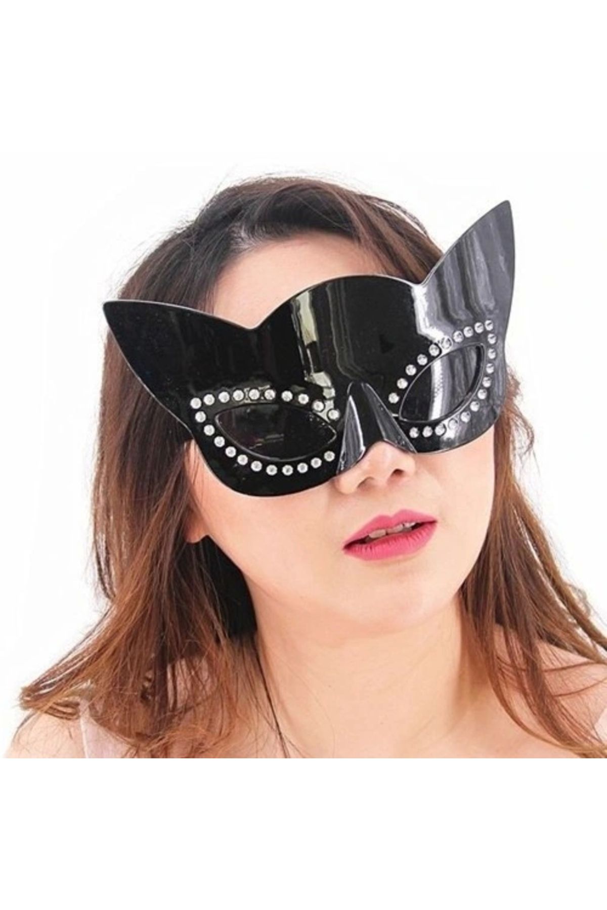 ShopNova Siyah Renk Siyah Camlı Kedi Şekilli Parti Gözlüğü