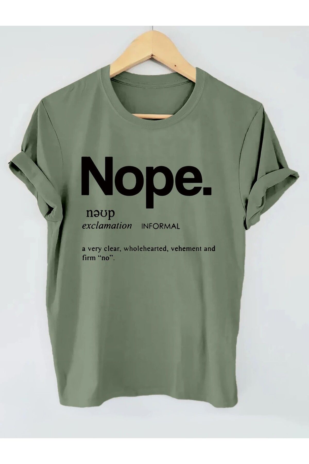 LEIVOR Nope Baskılı Kadın Haki T-shirt