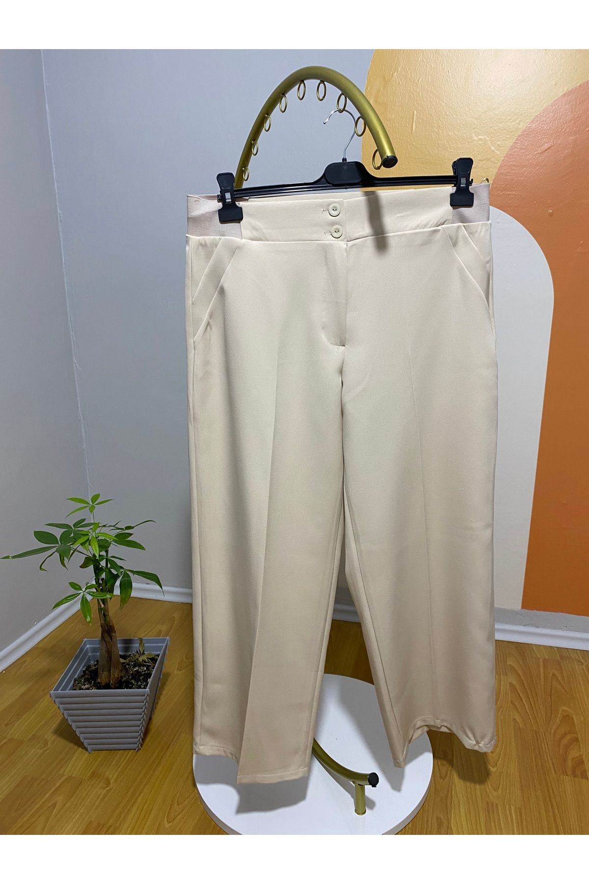 Sitrin Krem lastik detaylı pantolon