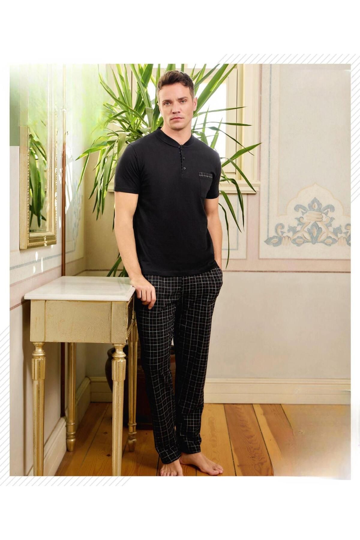 Pijamoni Erkek Düğme Yaka Kısa Kol Pijama Takımı 6850/12 - 1 Adet