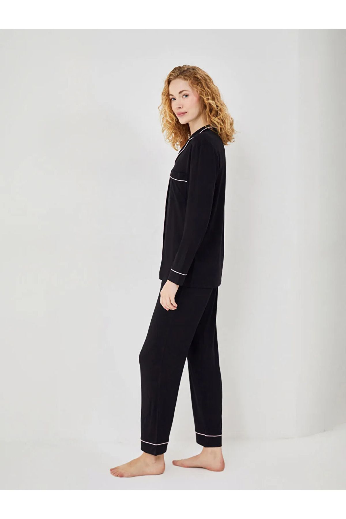 LC Waikiki LCW DREAM Siyah Gömlek Yaka Kadın Pijama Takımı
