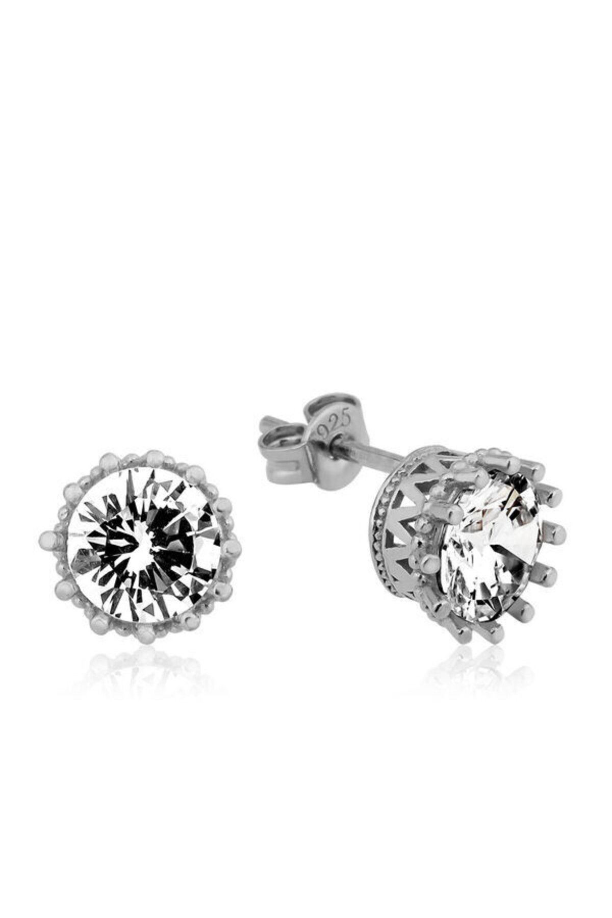shop Tırnaklı Tek Taş Çivili 925 Ayar Gümüş Küpe