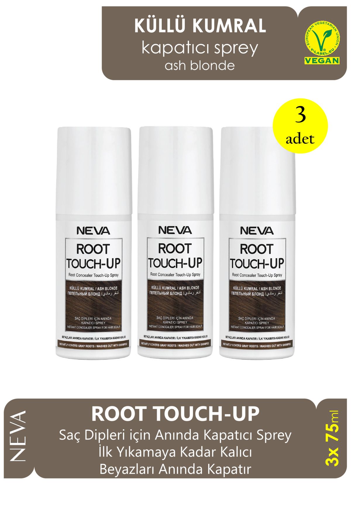 Neva Root Touch Up Kapatıcı Sprey 75ml KÜLLÜ KUMRAL 3 Adet