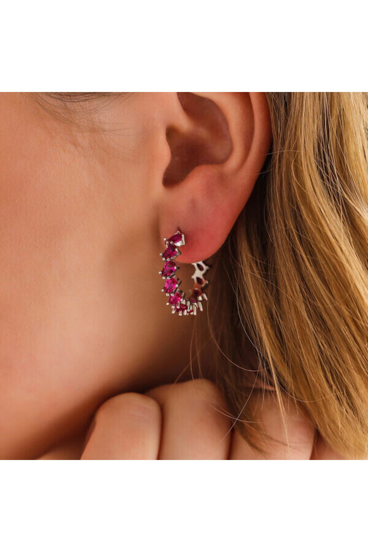 shop Damla PembeTaşlı Çivili 925 Ayar Küpe