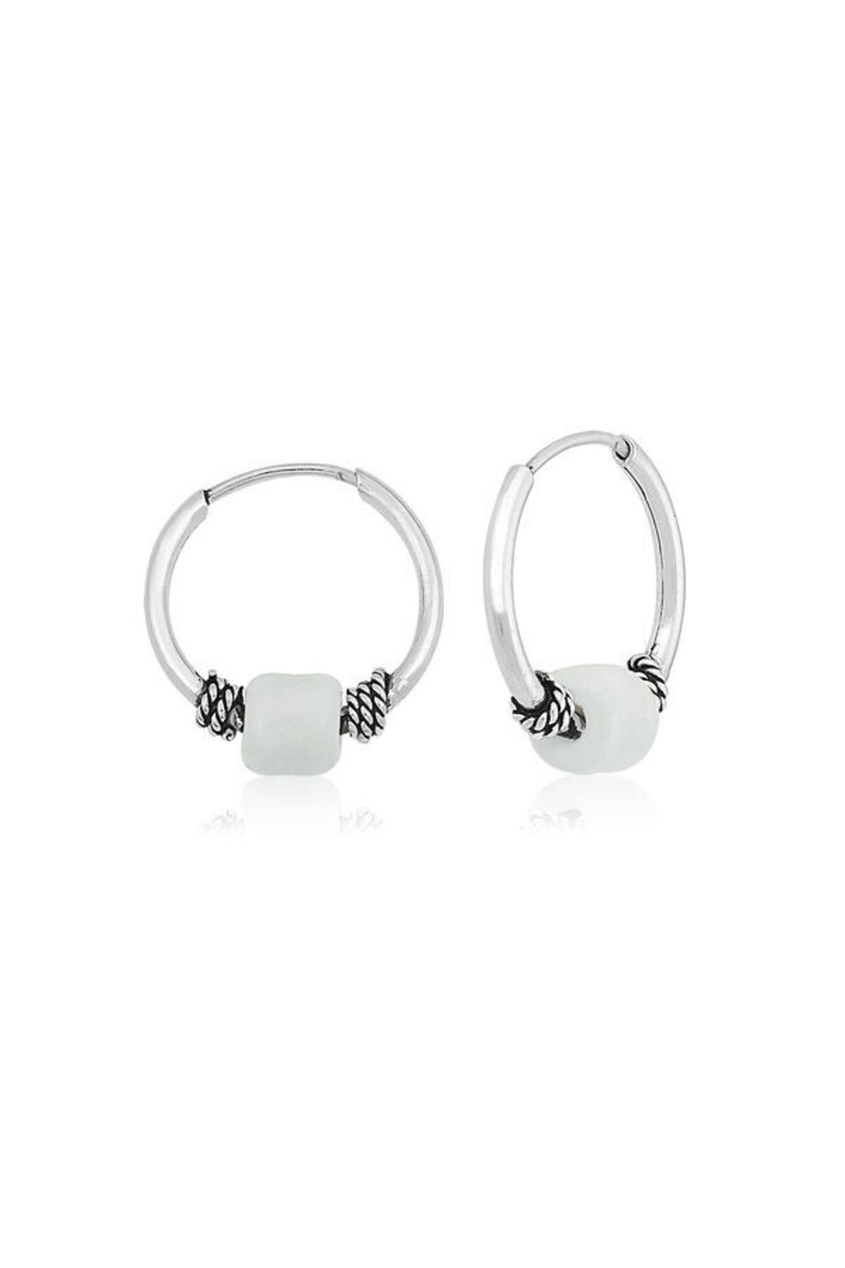 shop Beyaz Taşı Baget Halka 925 Ayar Gümüş Küpe