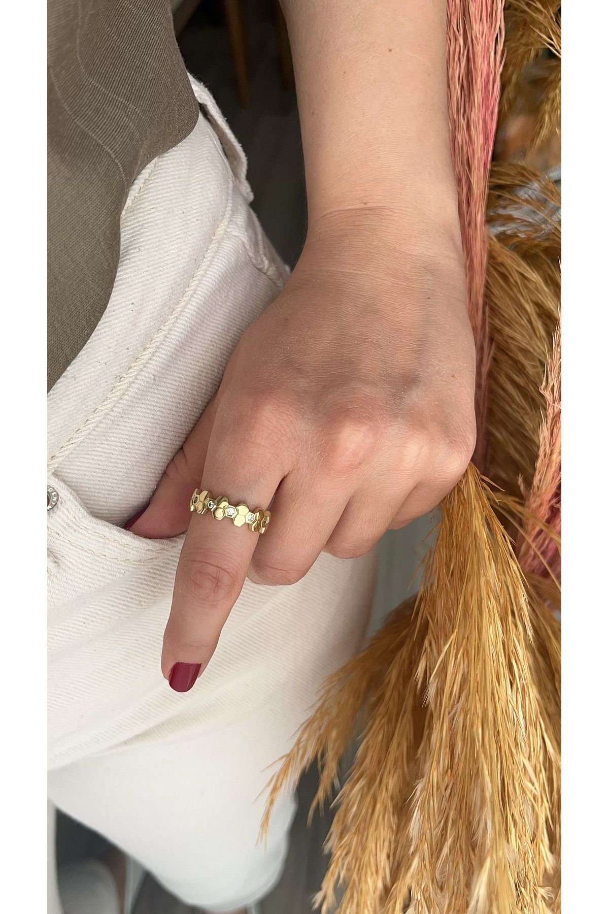 XUPING JEWELRY Petek model Zirkon taşlı gold yüzük