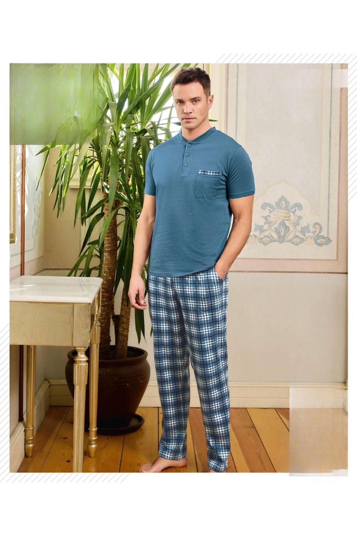 Pijamoni Erkek Düğme Yaka Kısa Kol Pijama Takımı 6850/8 - 1 Adet